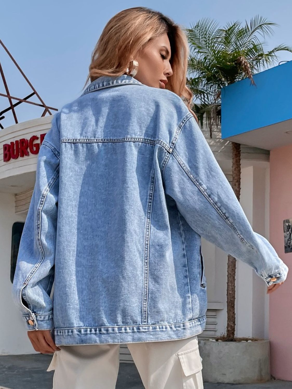 Blue Zone Planet | Distressed Button Up Long Sleeve Denim Top-TOPS / DRESSES-[Adult]-[Female]-2022 Online Blue Zone Planet