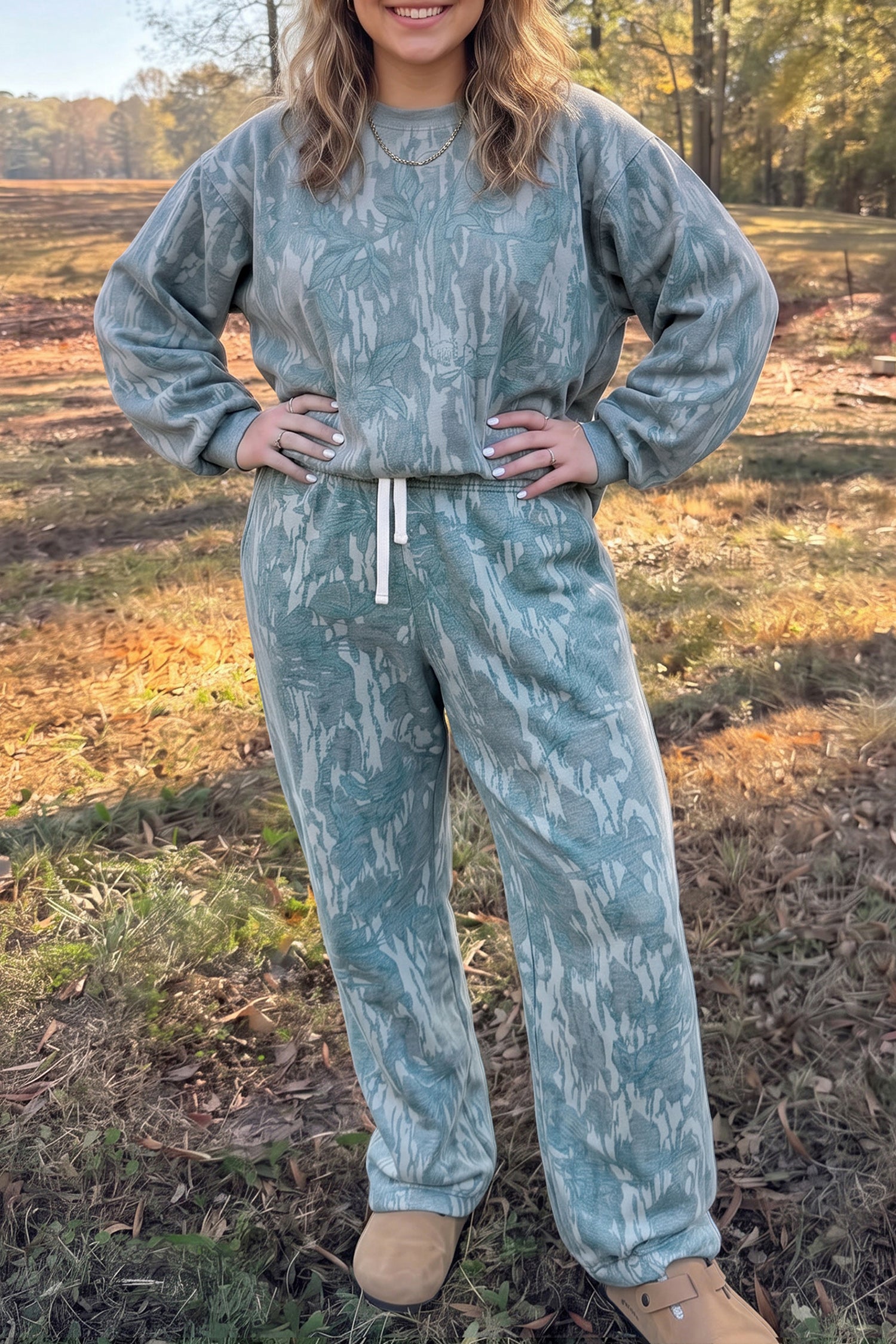 Multicolour Abstract Botanical Print Plus Size Pullover Drawstring Pants Set-Plus Size/Plus Size Loungewear-[Adult]-[Female]-2022 Online Blue Zone Planet