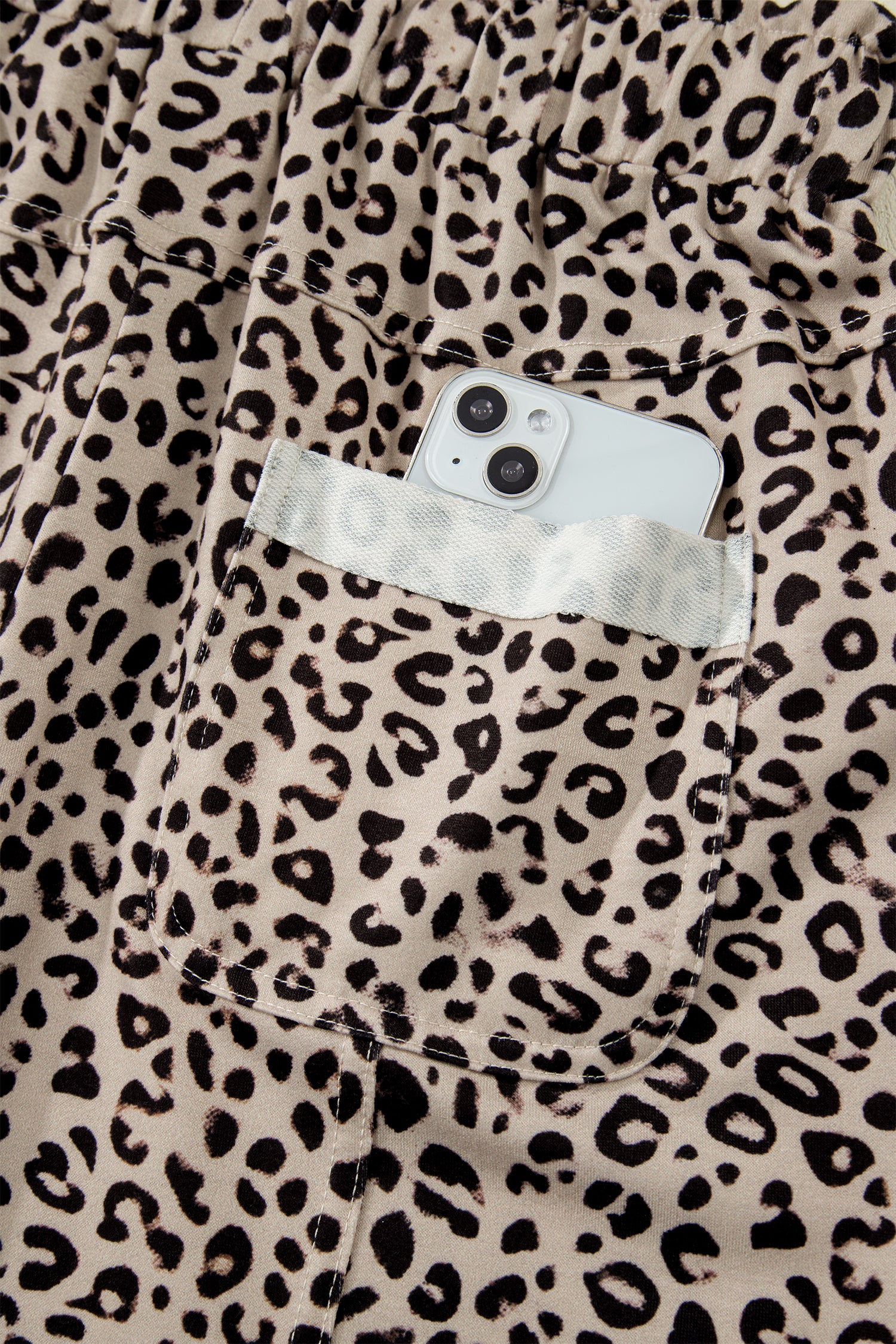 Khaki Animal Print Wide Leg Terry Knit Pants-Bottoms/Pants & Culotte-[Adult]-[Female]-2022 Online Blue Zone Planet