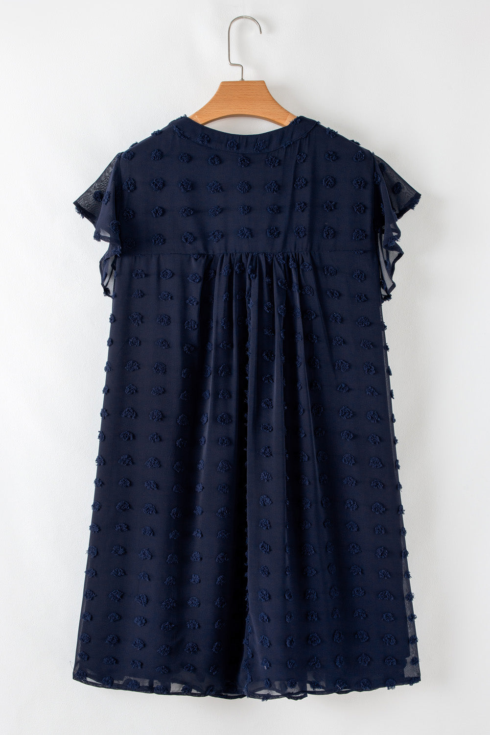 Navy Blue Dotty Textured Notched Neck Plus Ruffled Dress-TOPS / DRESSES-[Adult]-[Female]-2022 Online Blue Zone Planet
