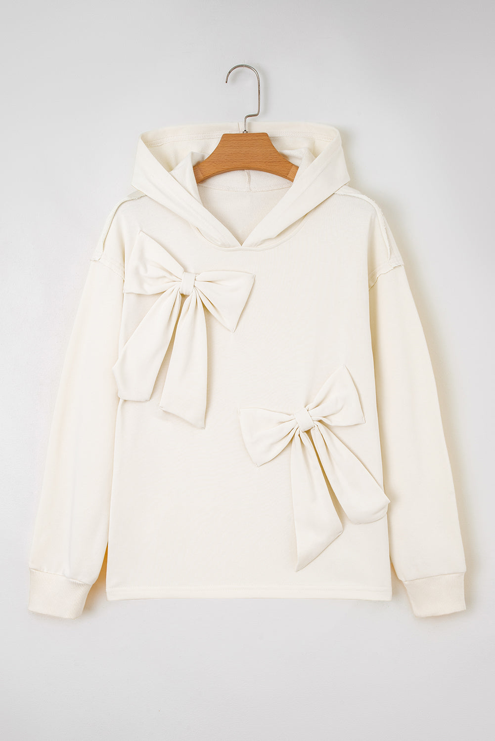 White Solid Color Cute Bow Detail Loose Hoodie-Tops / Dresses-[Adult]-[Female]-2022 Online Blue Zone Planet