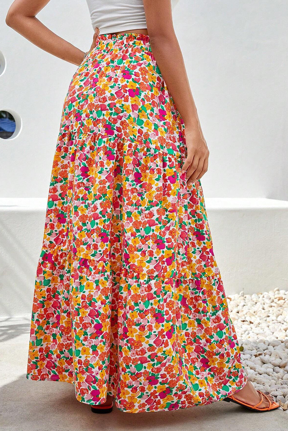 Yellow Boho Floral Print Tiered Long Skirt-Bottoms/Skirts & Petticoat-[Adult]-[Female]-2022 Online Blue Zone Planet