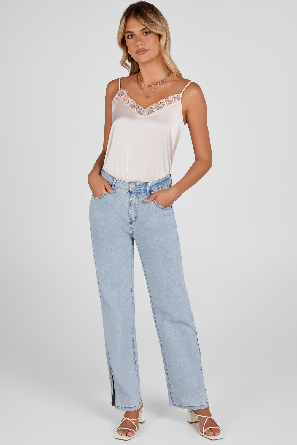 Sky Blue High Rise Slit Anklet Flare Jeans-Bottoms/Jeans-[Adult]-[Female]-2022 Online Blue Zone Planet