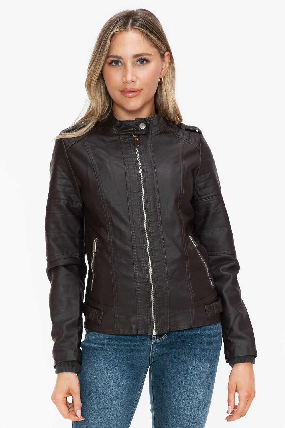 Blue Zone Planet | Snobbish PU Leather Biker Jacket with Side Zip Pockets-TOPS / DRESSES-[Adult]-[Female]-2022 Online Blue Zone Planet