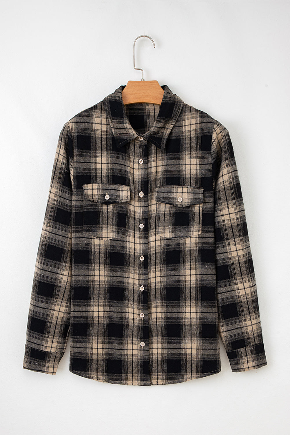 Multicolour Retro Plaid Double Flap Pocket Brushed Shacket-Outerwear/Plaid Shackets-[Adult]-[Female]-2022 Online Blue Zone Planet