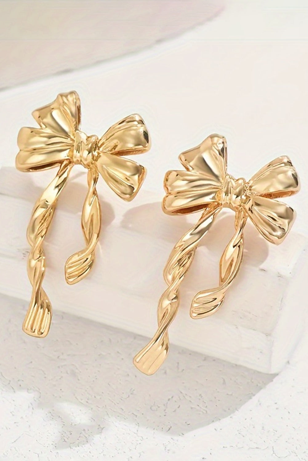 Gold Bow Knot Plated Alloy Stud Earrings-Accessories/Jewelry-[Adult]-[Female]-Gold-ONE SIZE-2022 Online Blue Zone Planet