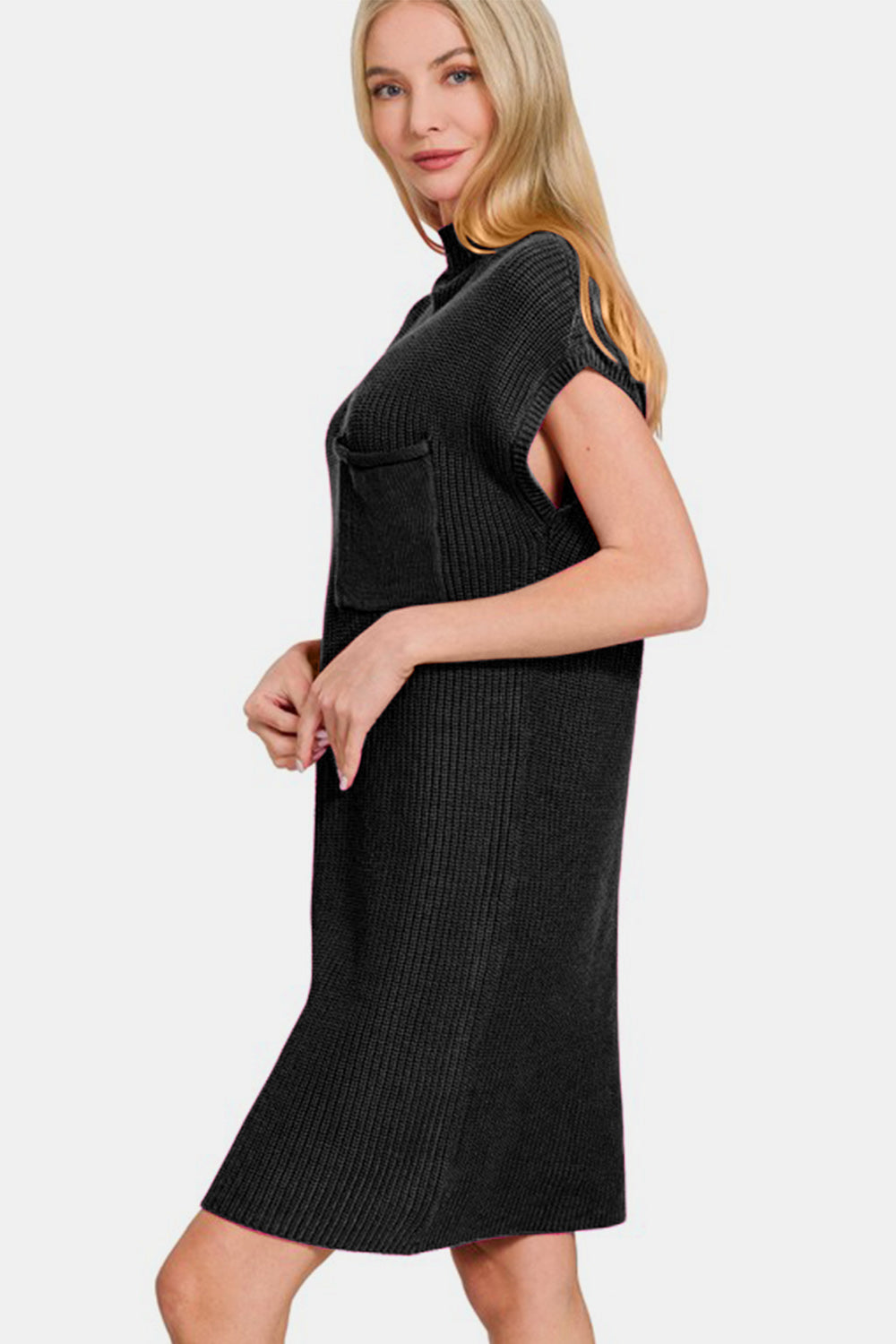 Zenana Mock Neck Short Sleeve Sweater Dress-TOPS / DRESSES-[Adult]-[Female]-2022 Online Blue Zone Planet