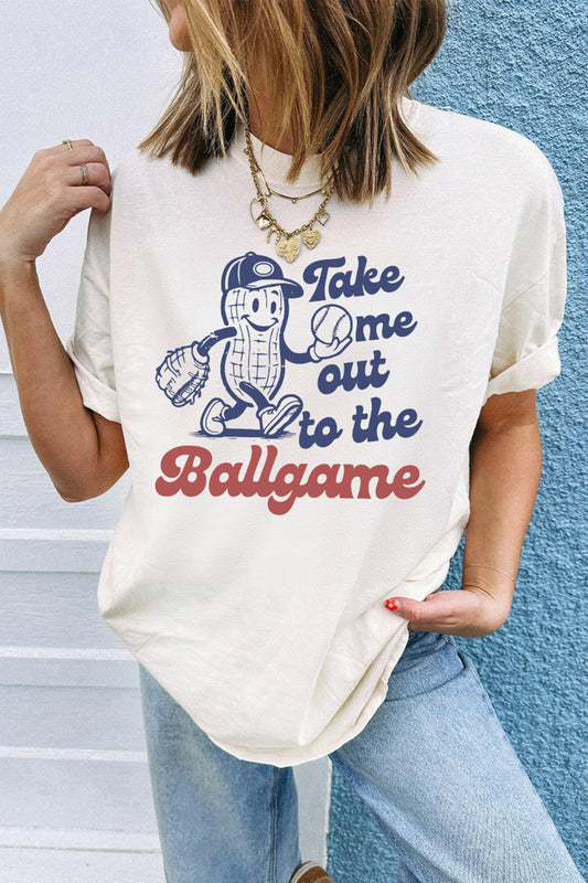 White Take Me Out To The Ballgame Casual Tee-Graphic/Graphic Tees-[Adult]-[Female]-White-S-2022 Online Blue Zone Planet