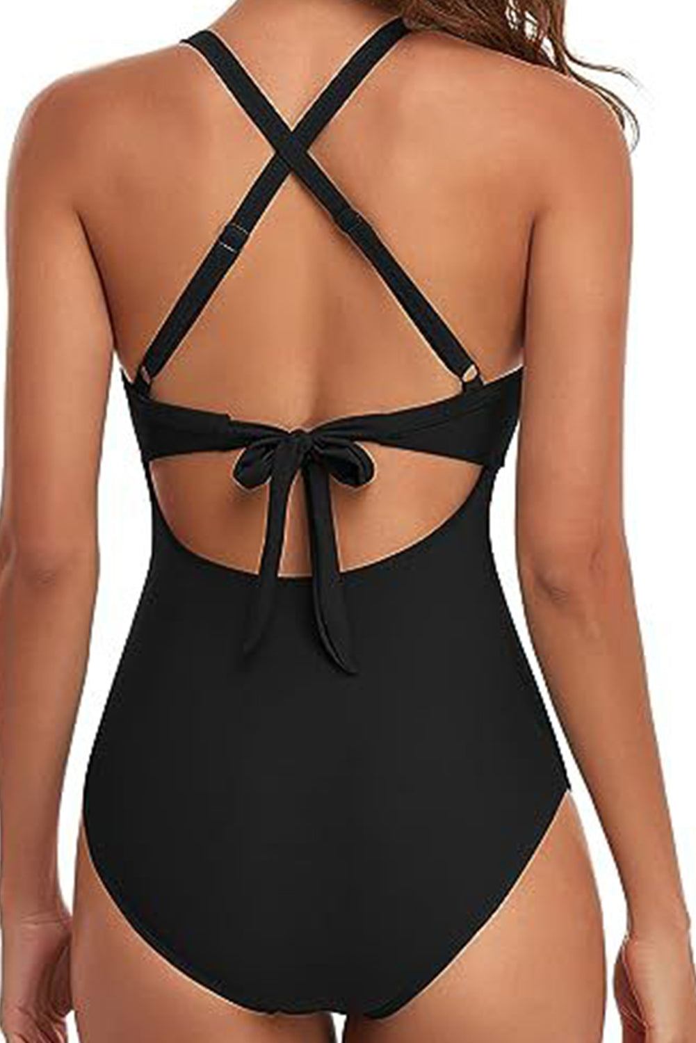 Blue Zone Planet |  Black 2-tone Crossed Cutout Backless Monokini Blue Zone Planet