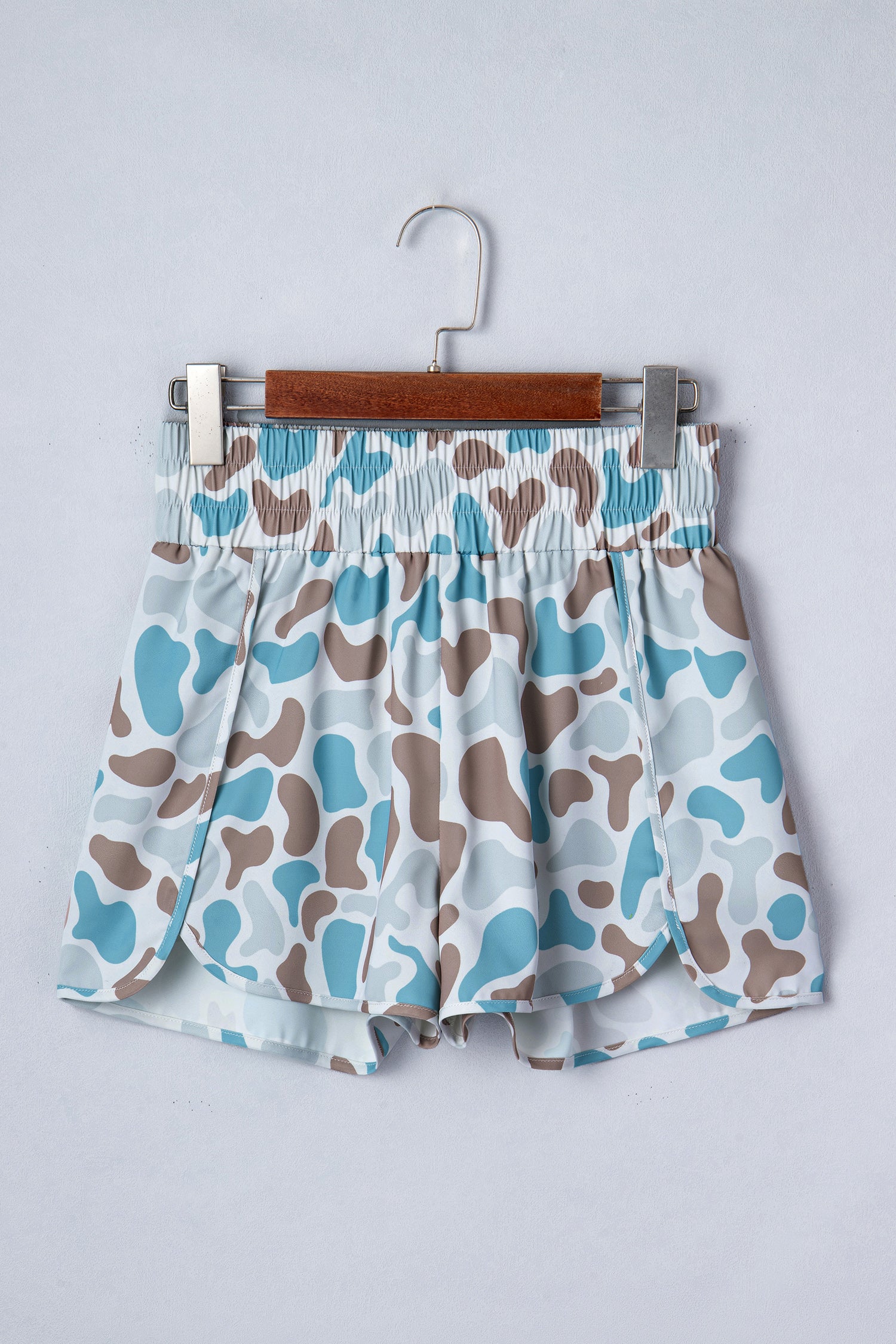 Multicolour Camouflage Print Shirred High Waist Athleisure Shorts-Bottoms/Casual Shorts-[Adult]-[Female]-2022 Online Blue Zone Planet