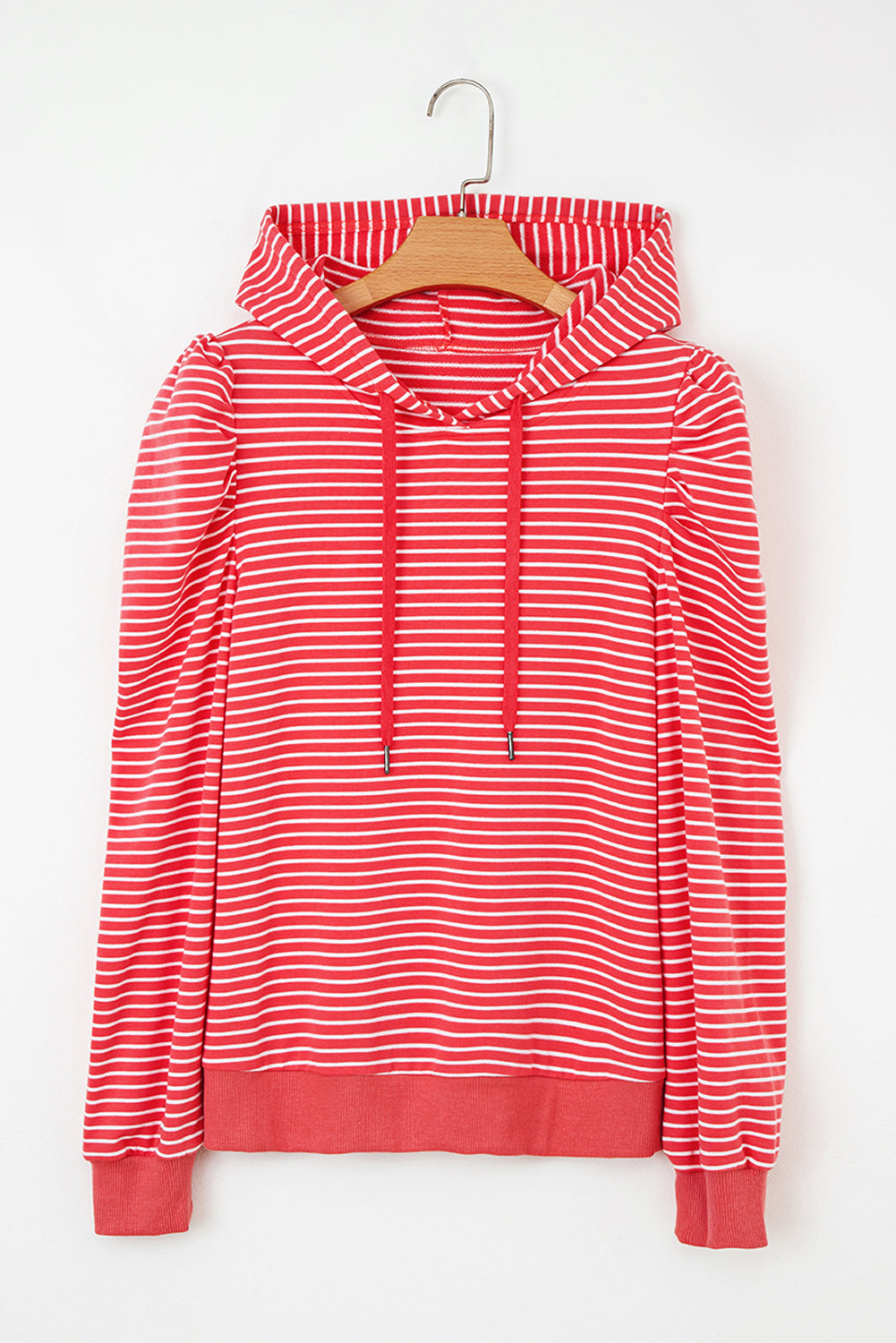 Red Stripe Puff Sleeve Stripe Hoodie-Tops / Dresses-[Adult]-[Female]-2022 Online Blue Zone Planet
