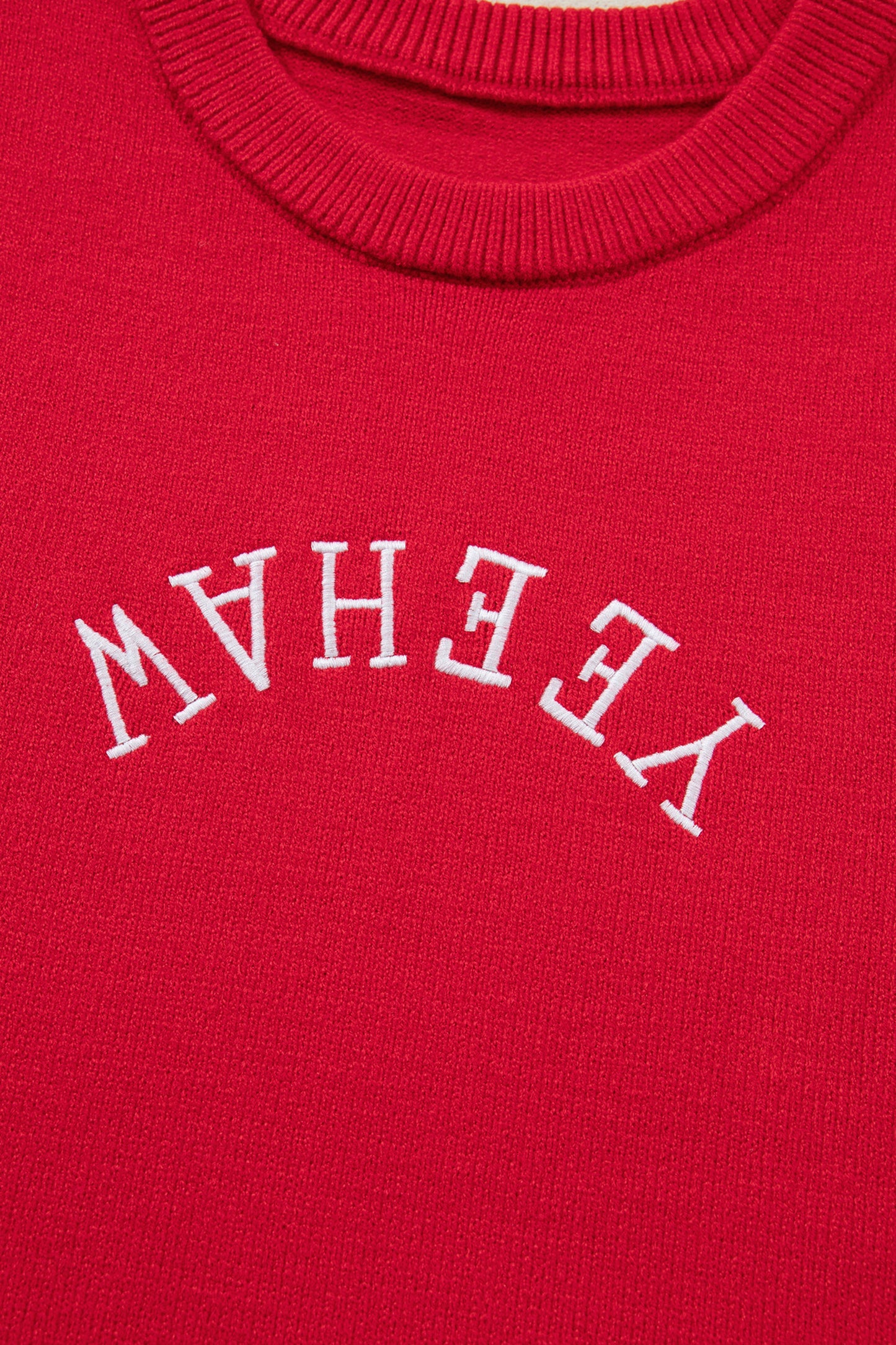 Fiery Red Yeehaw Embroidered Letter Loose Short Sleeve Sweater-TOPS / DRESSES-[Adult]-[Female]-2022 Online Blue Zone Planet