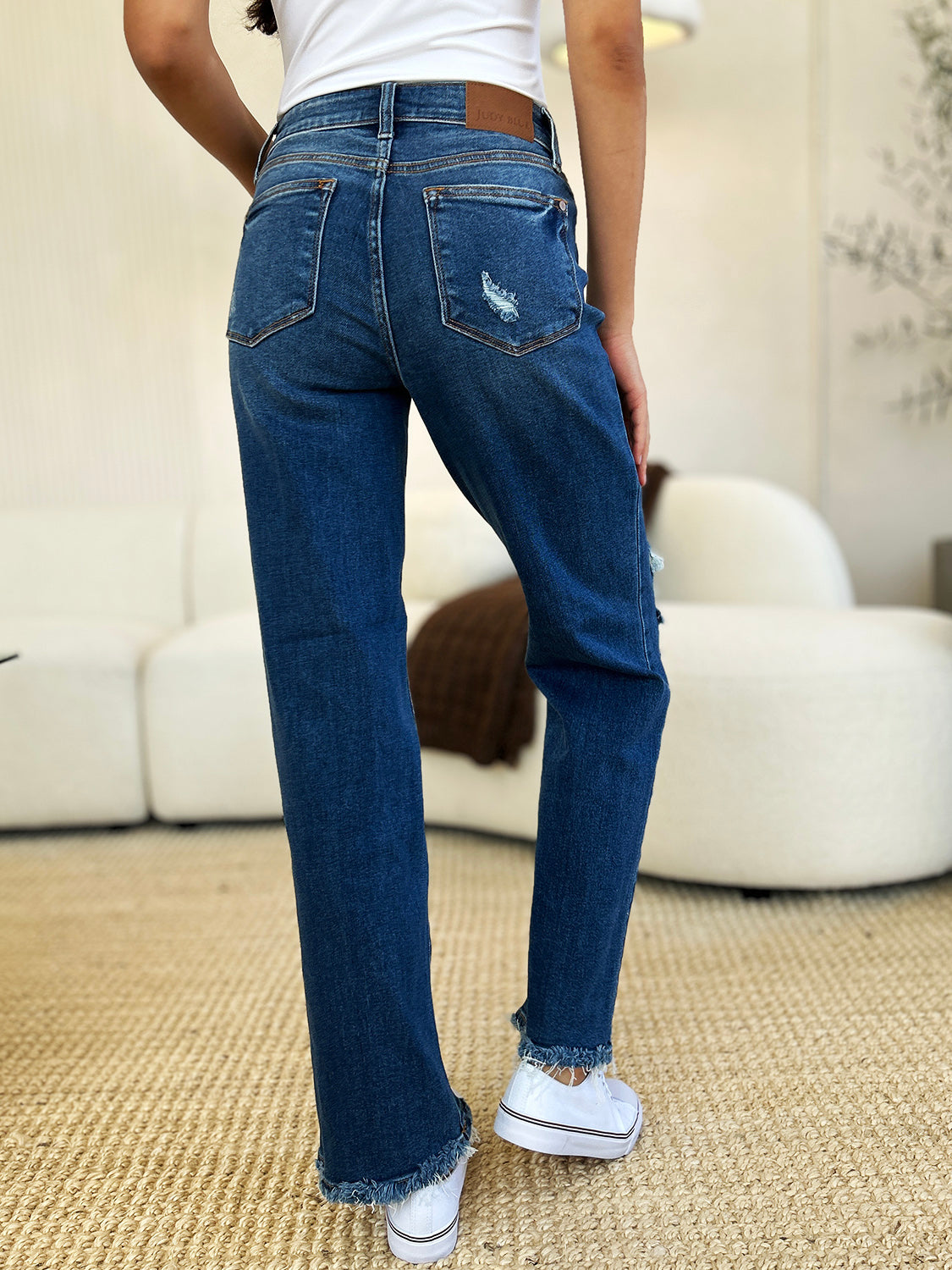 Blue Zone Planet | Judy Blue Full Size Mid Rise Distressed Raw Hem Jeans-TOPS / DRESSES-[Adult]-[Female]-2022 Online Blue Zone Planet