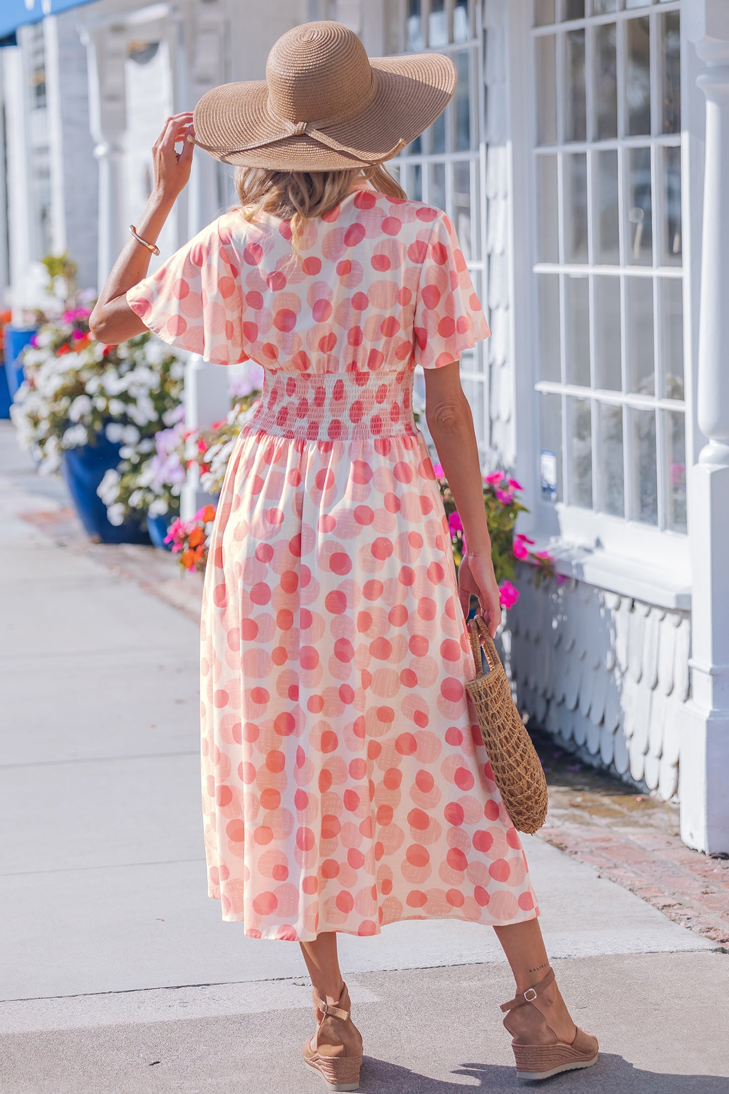 Pink Polka Dot Printed Ruffle Short Sleeve Zip Up Long Dress-TOPS / DRESSES-[Adult]-[Female]-2022 Online Blue Zone Planet