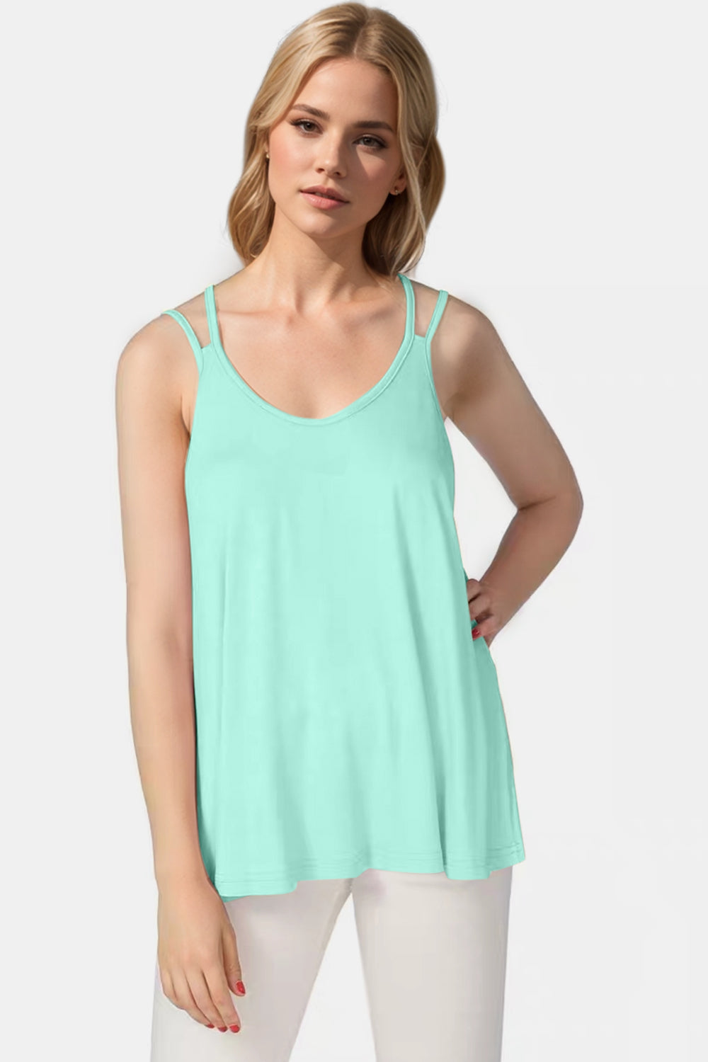 Basic Bae Bamboo Scoop Neck Double Spaghetti Straps Cami-TOPS / DRESSES-[Adult]-[Female]-Mint Blue-S-2022 Online Blue Zone Planet