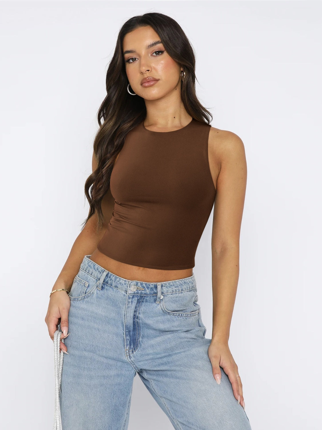 Blue Zone Planet | Round Neck Cropped Tank-TOPS / DRESSES-[Adult]-[Female]-Chocolate-XS-2022 Online Blue Zone Planet