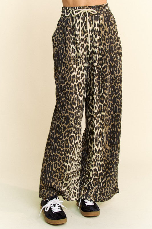 Davi & Dani Leopard Wide Leg Pants-BOTTOM SIZES SMALL MEDIUM LARGE-[Adult]-[Female]-2022 Online Blue Zone Planet