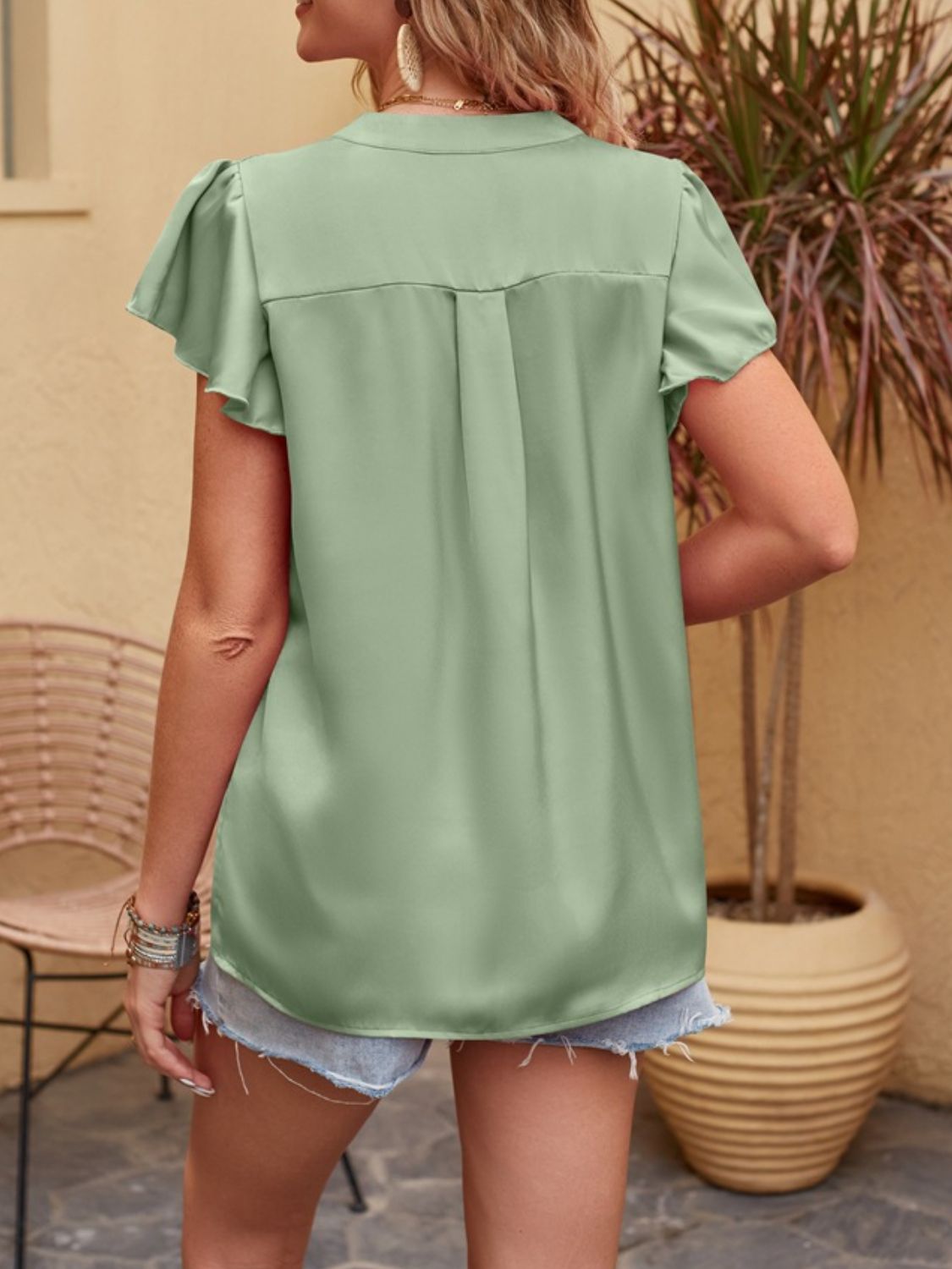 Mandy Notched Short Sleeve Blouse-TOPS / DRESSES-[Adult]-[Female]-2022 Online Blue Zone Planet