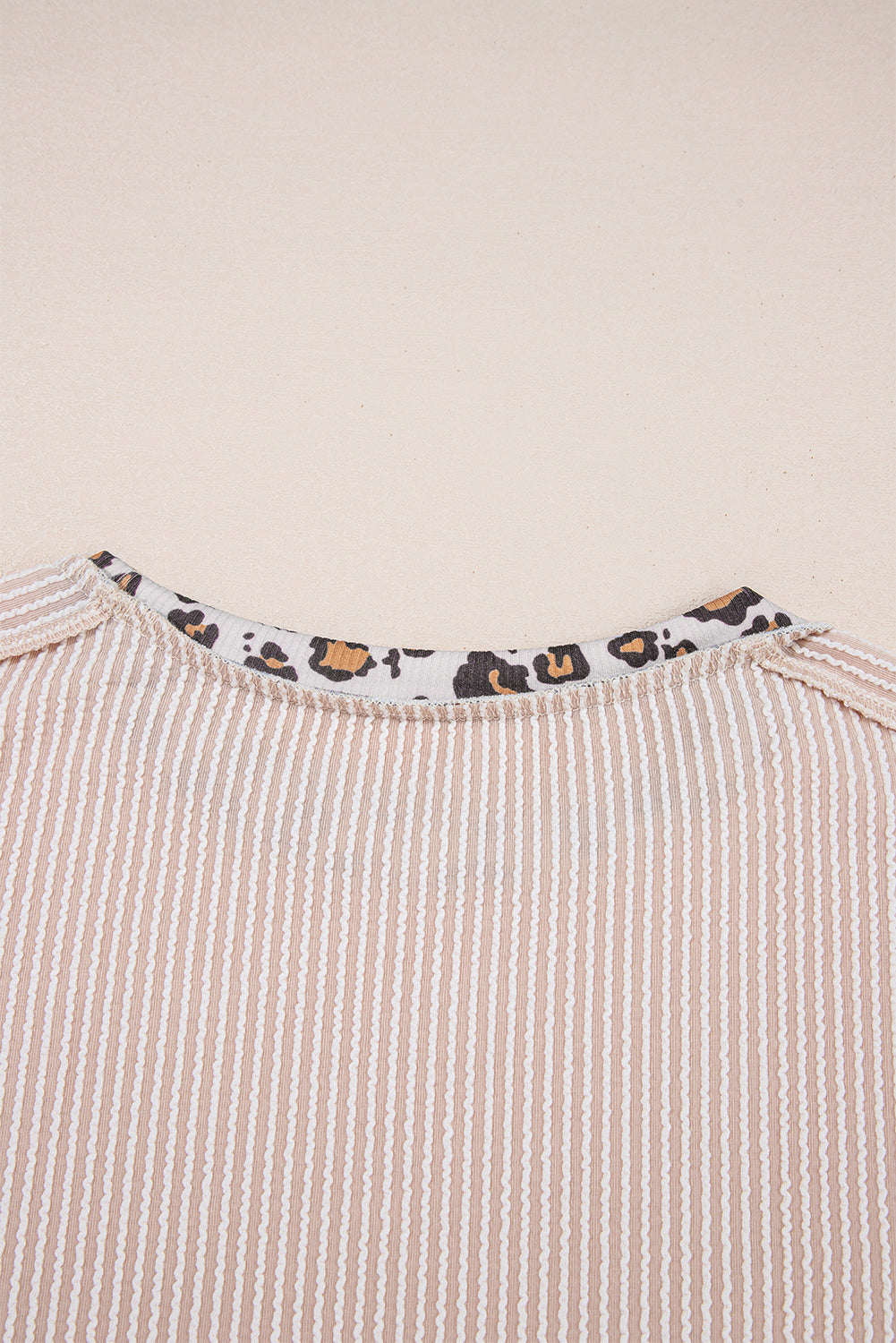 Jet Stream Leopard Patchwork Corded Knit Crew Neck T Shirt-Tops/Tops & Tees-[Adult]-[Female]-2022 Online Blue Zone Planet