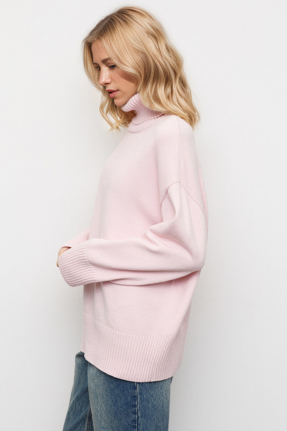 Basic Bae Turtleneck Dropped Shoulder Long Sleeve Sweater-TOPS / DRESSES-[Adult]-[Female]-2022 Online Blue Zone Planet