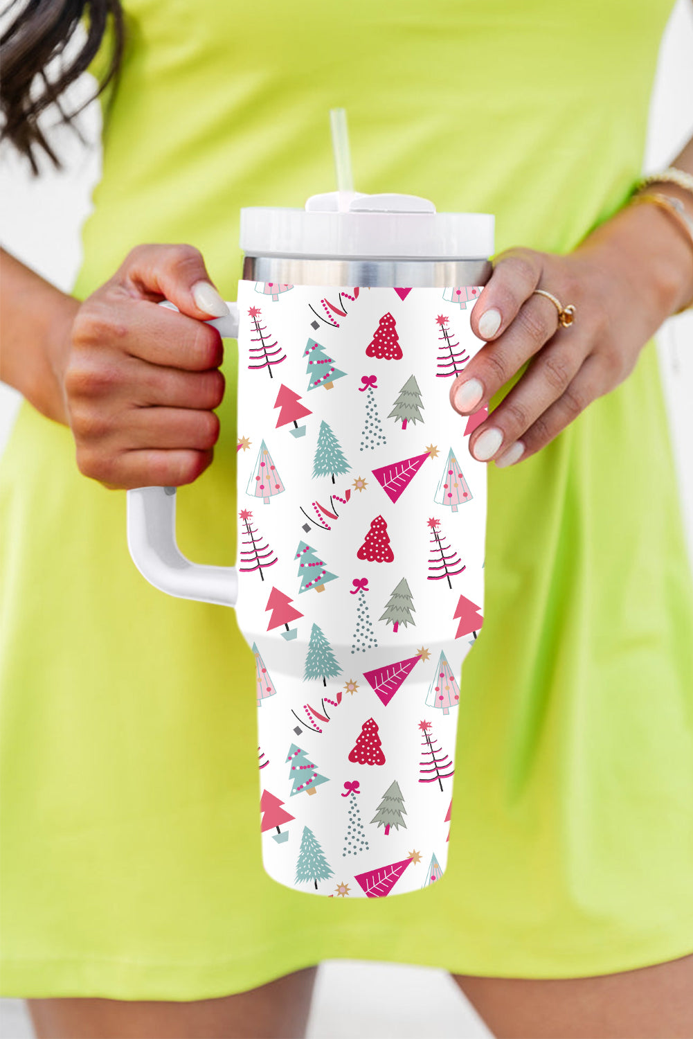 Blue Zone Planet | White Cartoon Christmas Tree Printed Thermos Cup 40oz-Accessories/Tumblers-[Adult]-[Female]-White-ONE SIZE-2022 Online Blue Zone Planet