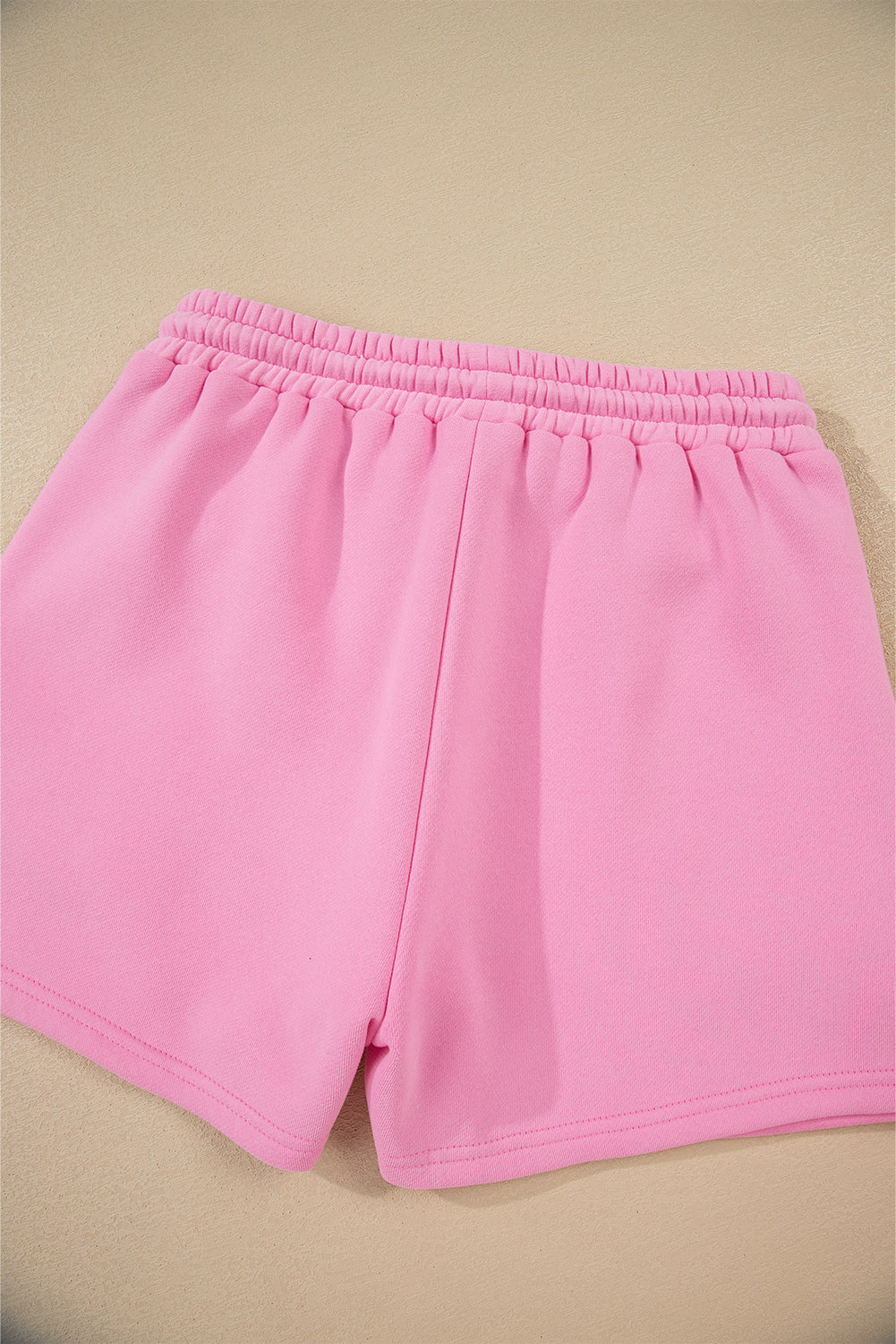 Strawberry Pink Color Block Pullover and Lace-up Elastic Waist Shorts Set-Two Piece Sets/Short Sets-[Adult]-[Female]-2022 Online Blue Zone Planet