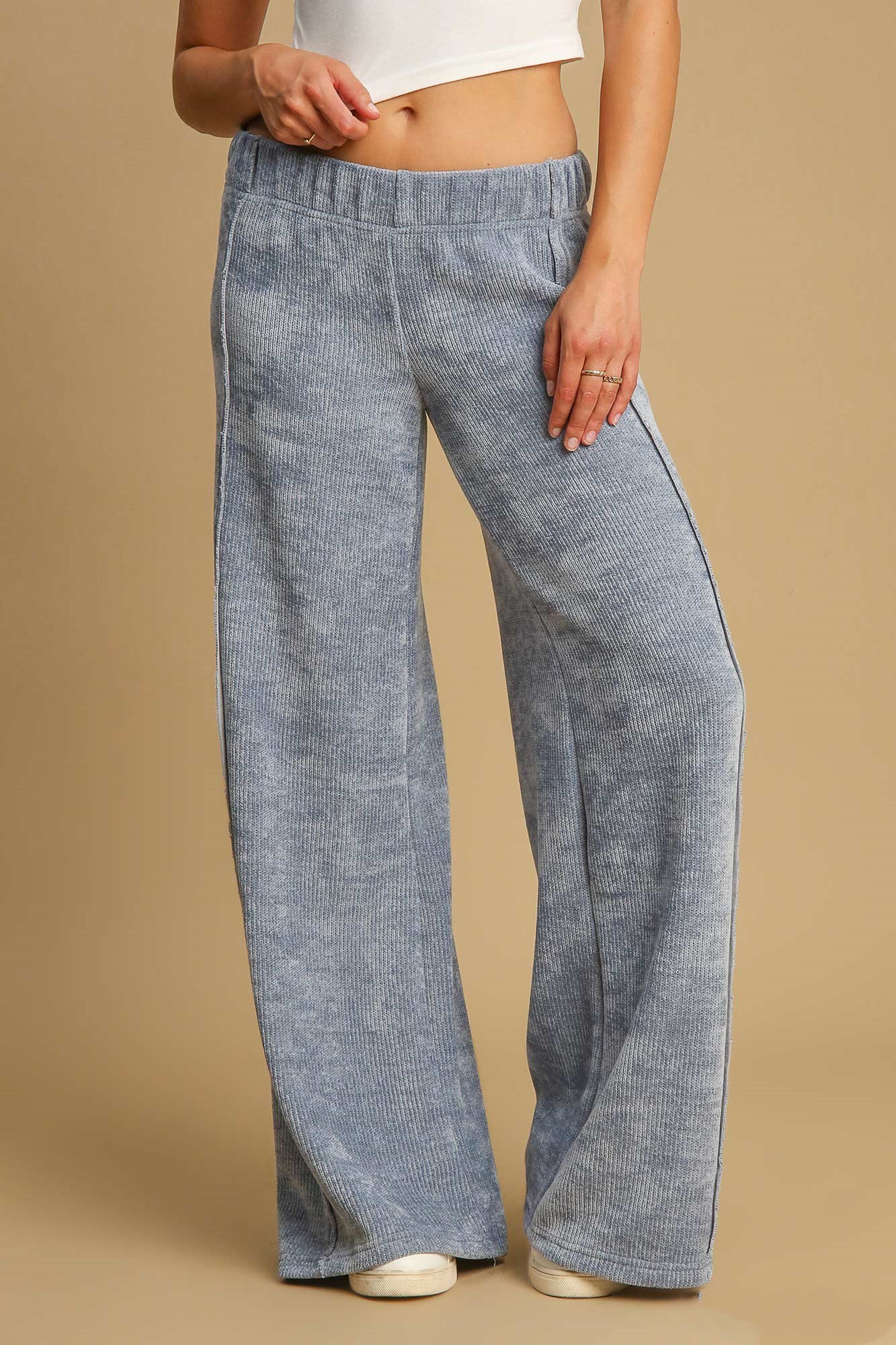 Blue Zone Planet | Umgee Elastic Waist Wide Leg Pants-BOTTOM SIZES SMALL MEDIUM LARGE-[Adult]-[Female]-Light Blue-S-2022 Online Blue Zone Planet