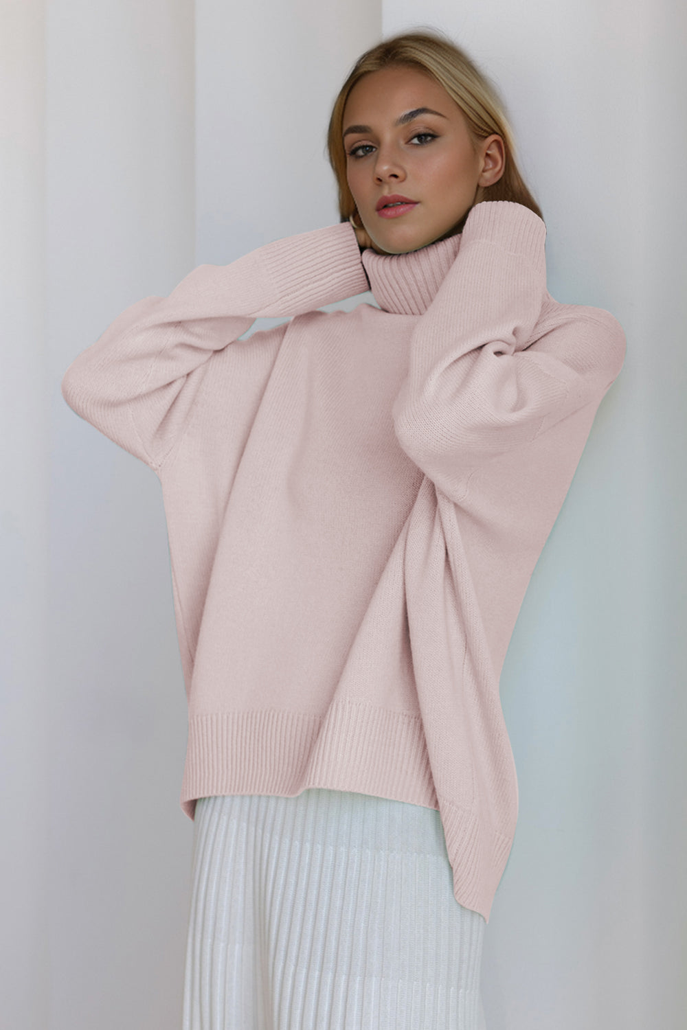 Basic Bae Turtleneck Dropped Shoulder Long Sleeve Sweater-TOPS / DRESSES-[Adult]-[Female]-2022 Online Blue Zone Planet