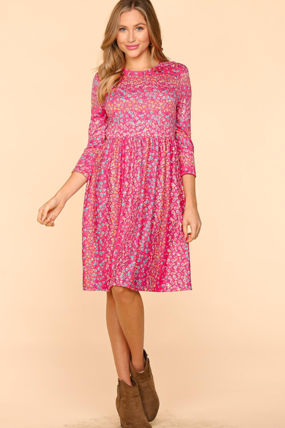 Haptics Round Neck Floral Dress with Pockets-TOPS / DRESSES-[Adult]-[Female]-2022 Online Blue Zone Planet