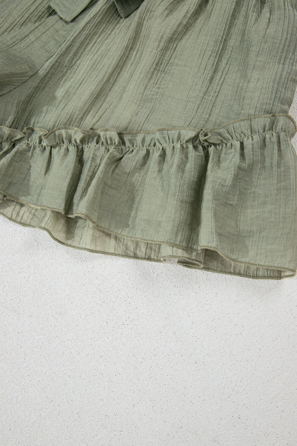 Laurel Green Textured Tie Waist Ruffle Hem Shorts-Bottoms/Casual Shorts-[Adult]-[Female]-2022 Online Blue Zone Planet