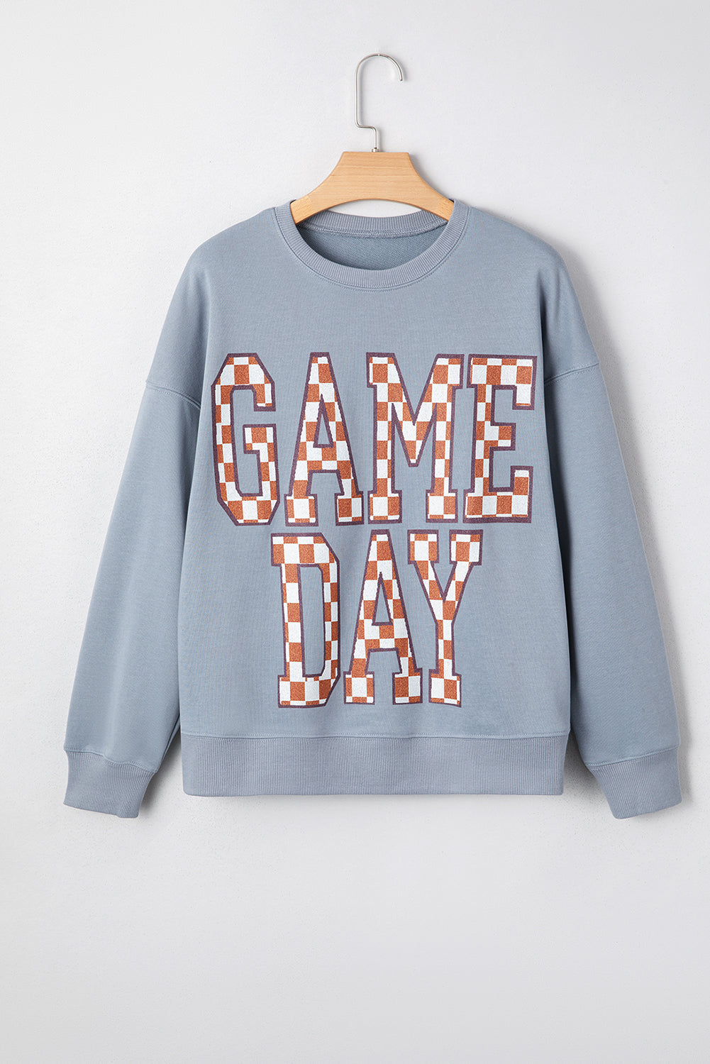 Sleet Game Day Checkered Letter Graphic Oversize Sweatshirt-Tops/Sweatshirts & Hoodies-[Adult]-[Female]-2022 Online Blue Zone Planet
