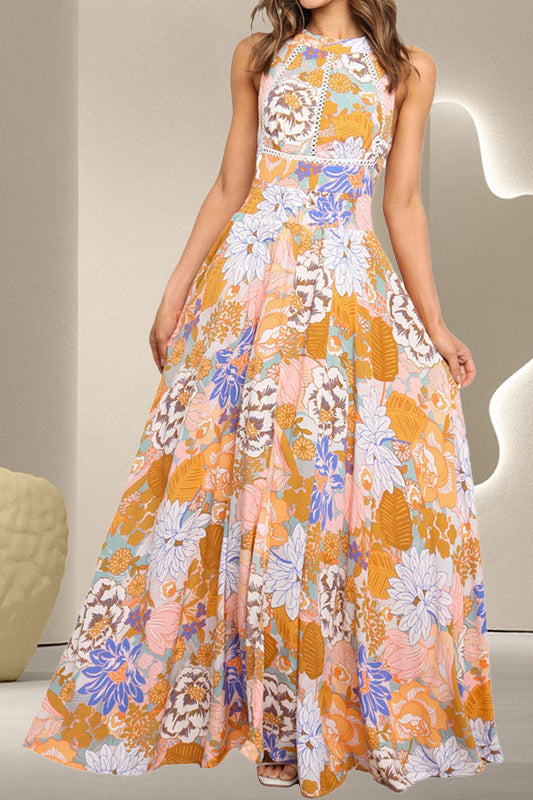 Tied Printed Grecian Sleeveless Maxi Dress-TOPS / DRESSES-[Adult]-[Female]-Floral-S-2022 Online Blue Zone Planet