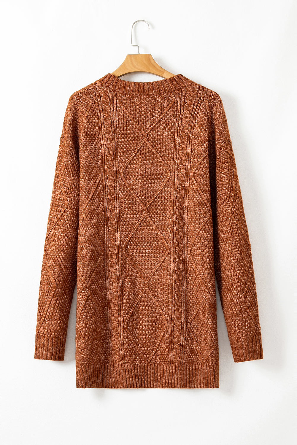 cable knit sweater dress womens Coffee Cable Knit Drop Shoulder Loose Fit Sweater Dress – Blue Zone Planet