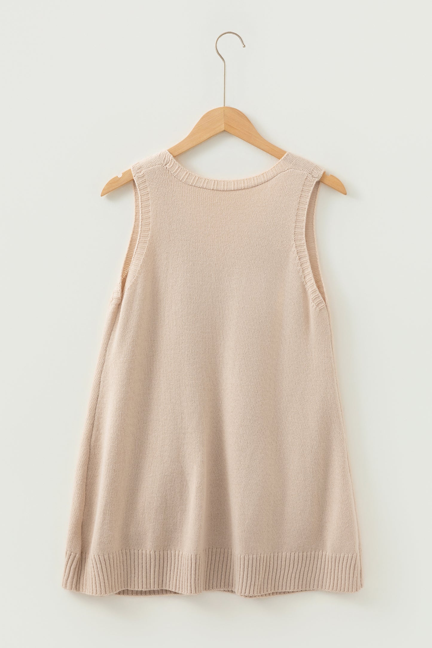 Delicacy Ribbed Deep V Neckline Front Pocketed Loose Tunic Sweater Vest