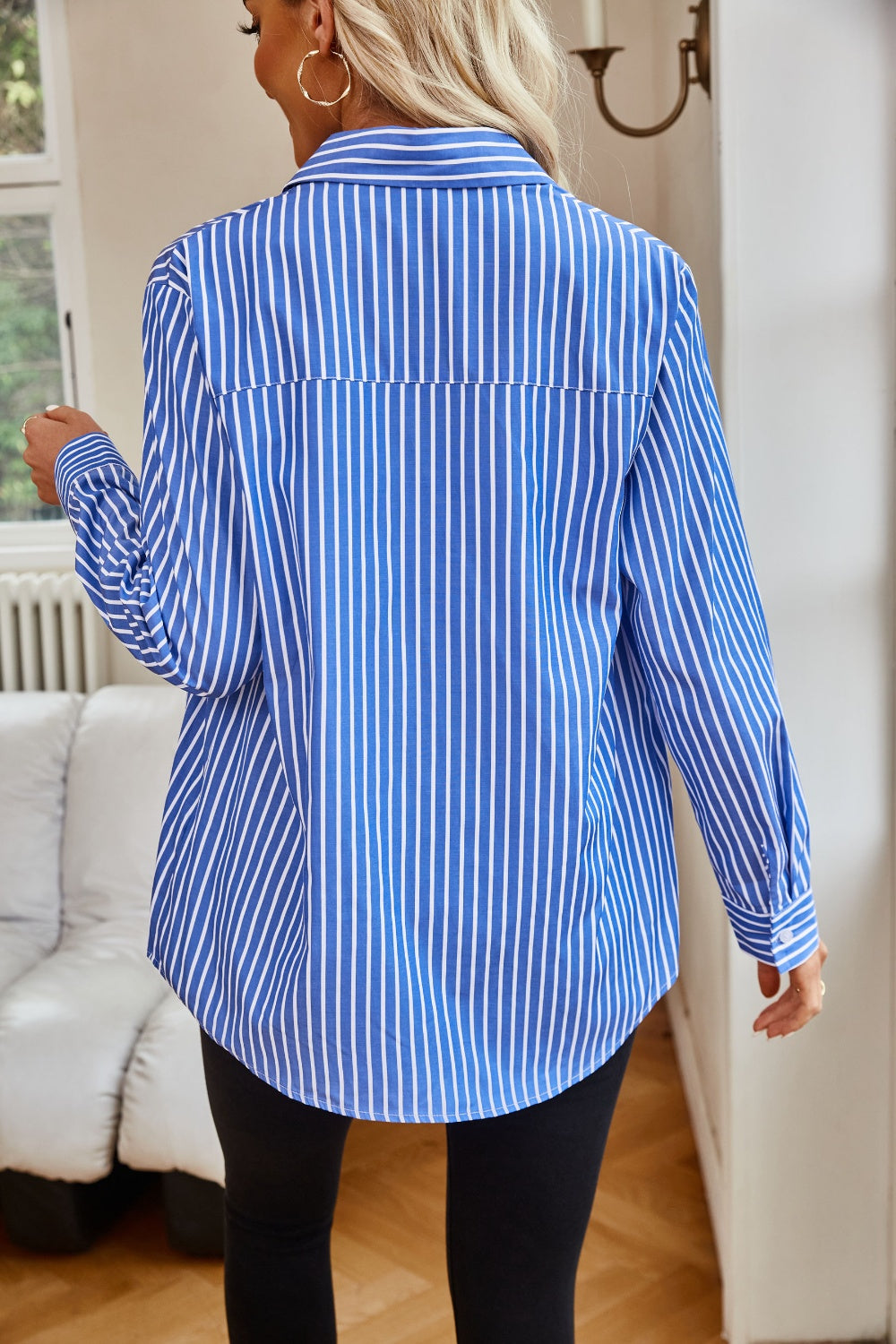 Blue Zone Planet | Lovelet Striped Button Up Long Sleeve Shirt-TOPS / DRESSES-[Adult]-[Female]-2022 Online Blue Zone Planet