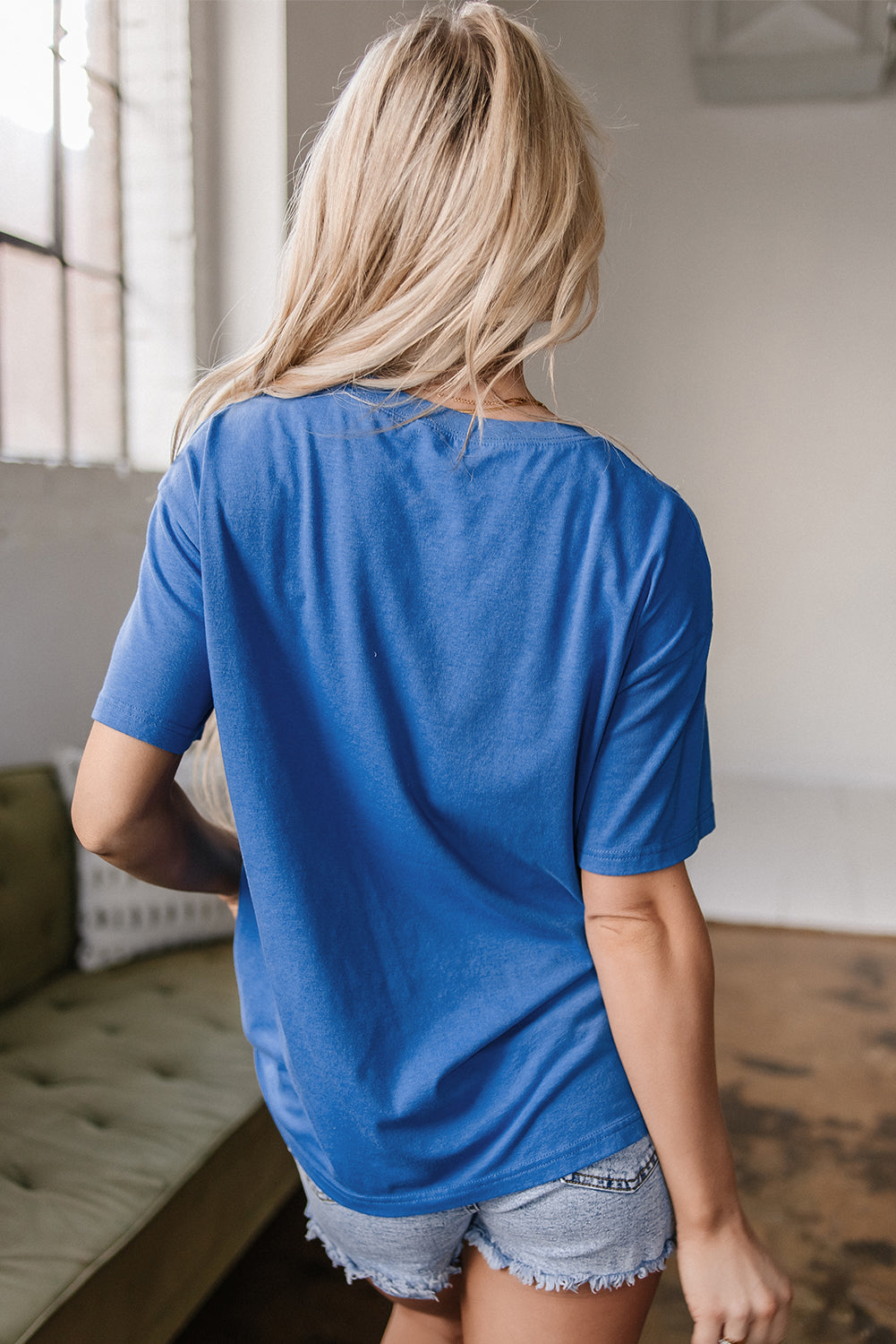 Sky Blue Vintage MOTHERHOOD Letter Graphic T Shirt-Tops / Dresses-[Adult]-[Female]-2022 Online Blue Zone Planet
