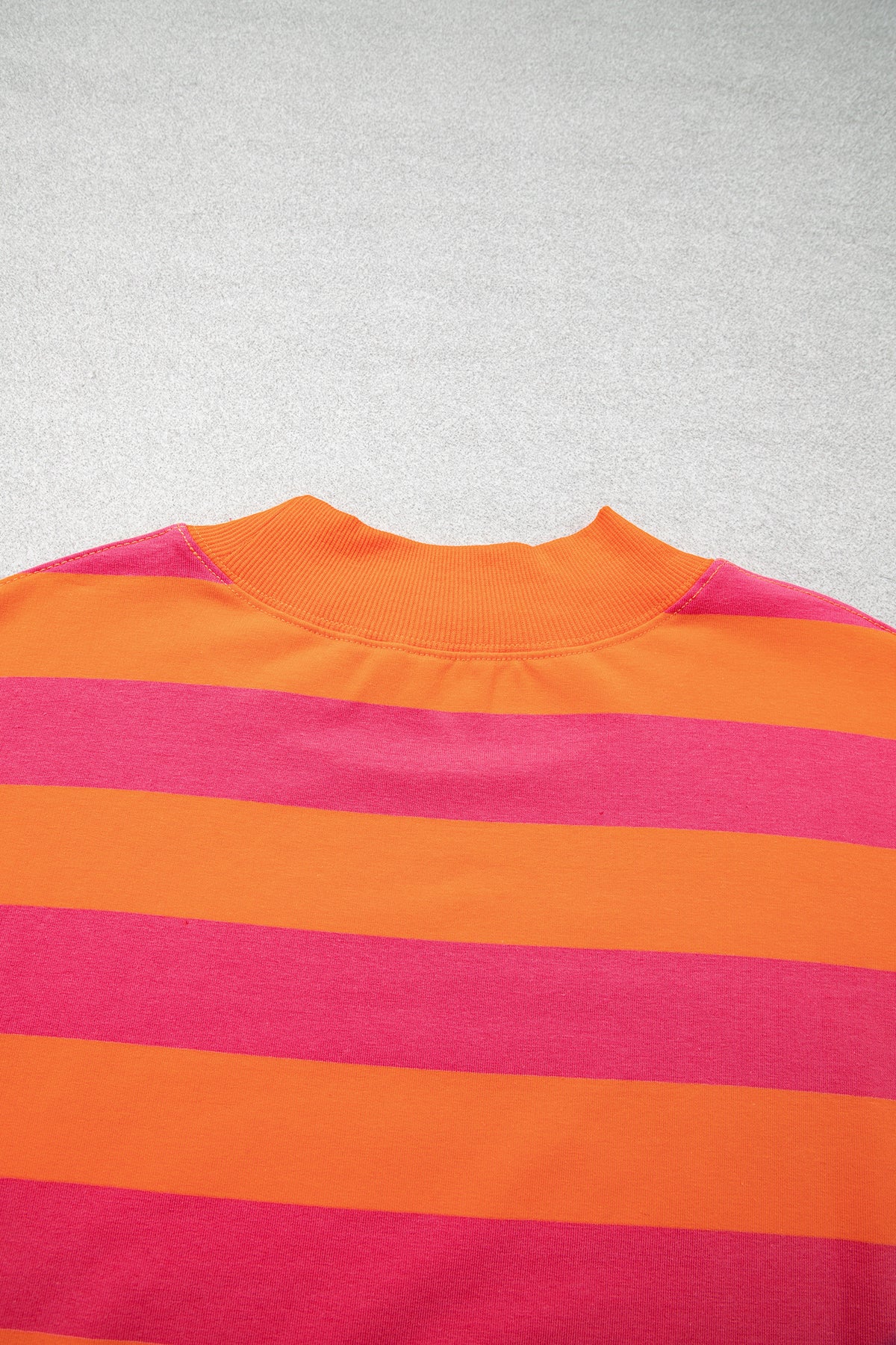 Orange Stripe Ribbed Trim Stand Neck Dropped Shoulder Plus Size Sweatshirt-Plus Size/Plus Size Sweatshirts & Hoodies-[Adult]-[Female]-2022 Online Blue Zone Planet