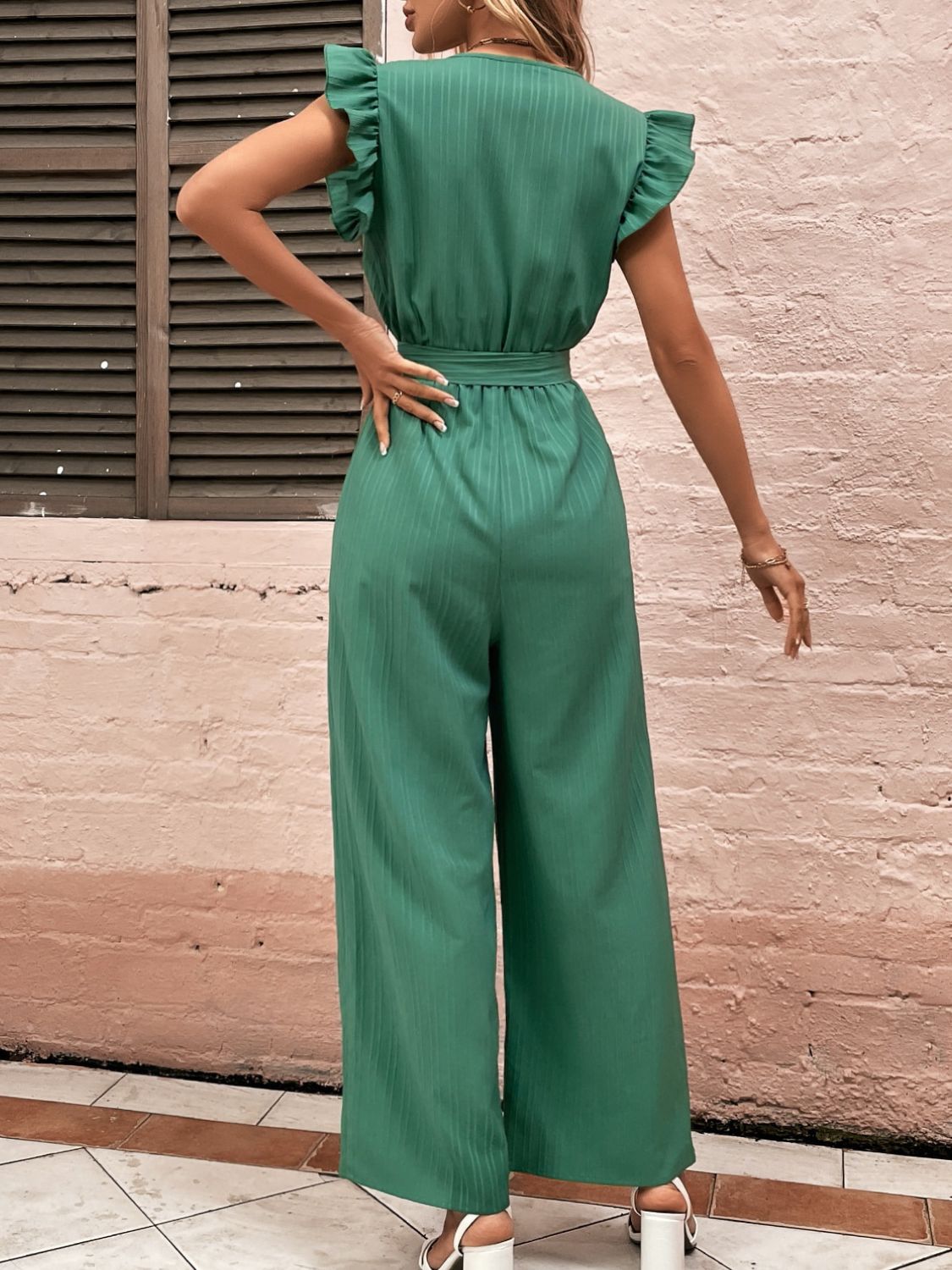 Ruffled Surplice Cap Sleeve Jumpsuit-TOPS / DRESSES-[Adult]-[Female]-2022 Online Blue Zone Planet