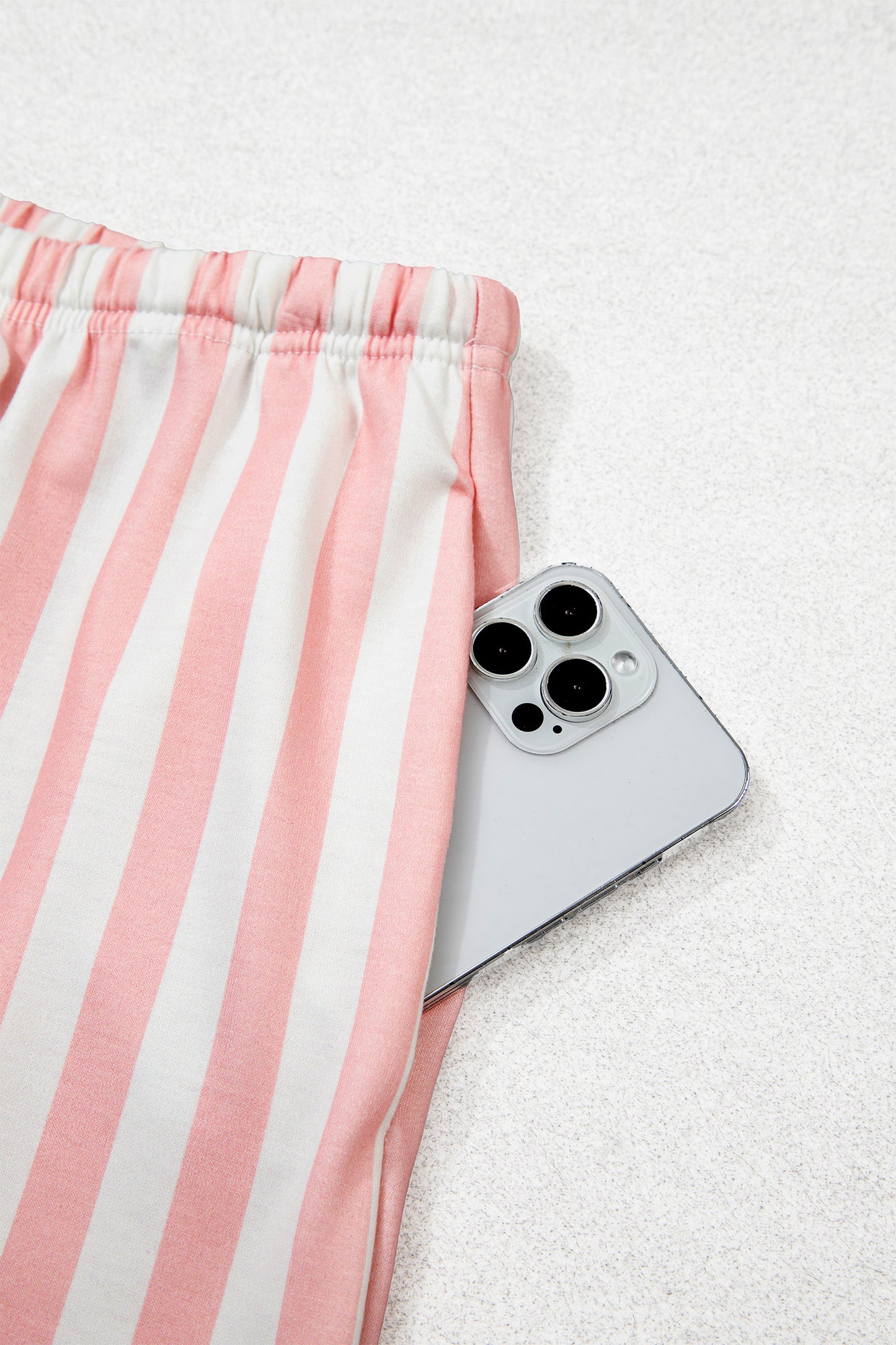 Gossamer Pink Striped Color Block Pullover Top Drawstring Shorts Set-Two Piece Sets/Short Sets-[Adult]-[Female]-2022 Online Blue Zone Planet