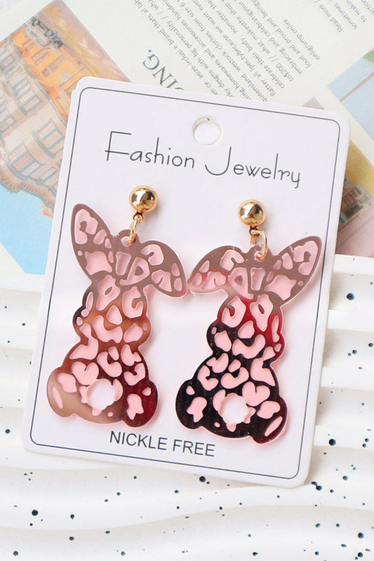 Pink Leopard Bunny Acrylic Earrings-Accessories/Jewelry-[Adult]-[Female]-Pink-ONE SIZE-2022 Online Blue Zone Planet