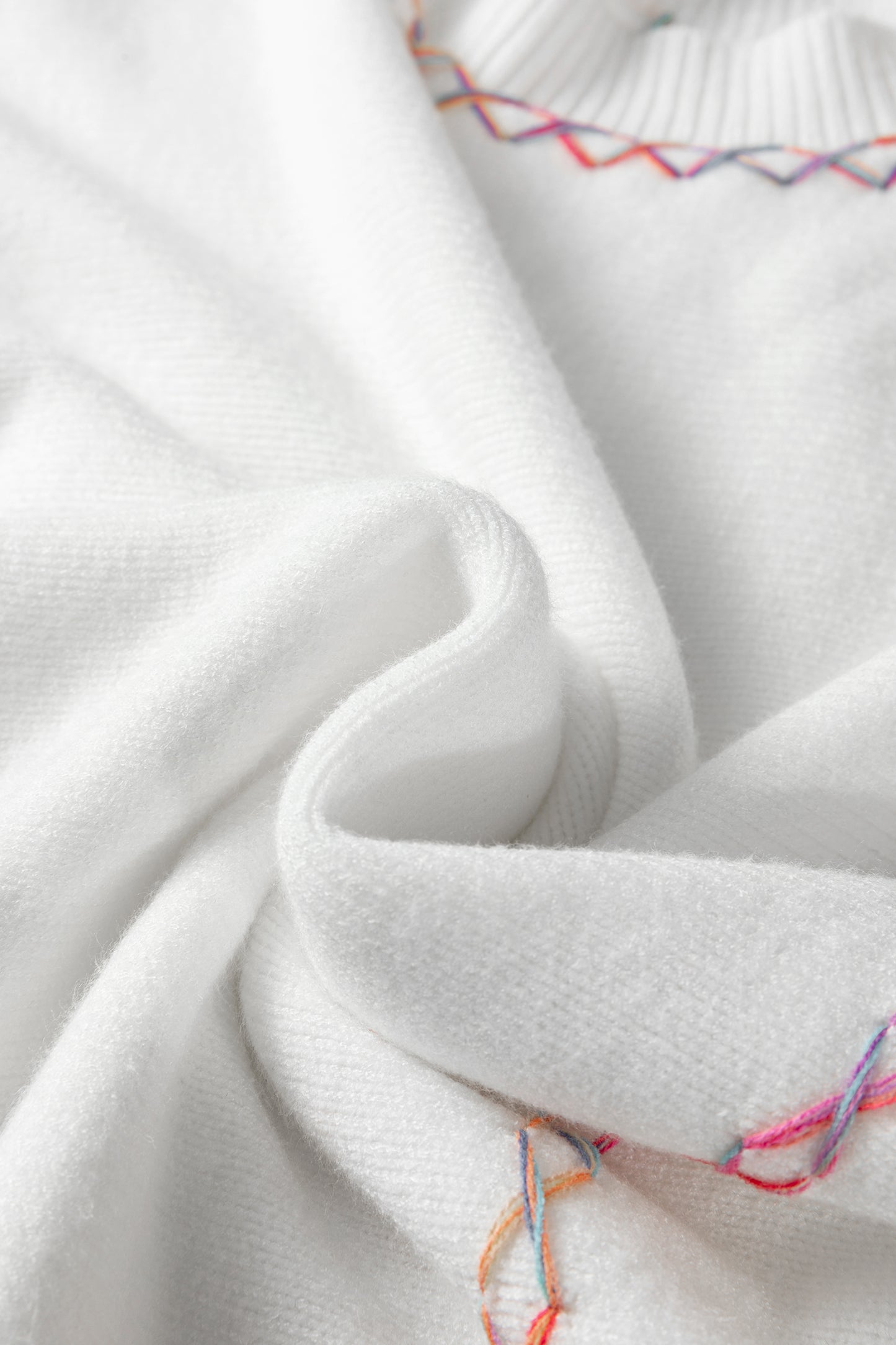 White Rainbow Stitching Balloon Sleeve Relaxed Sweater-TOPS / DRESSES-[Adult]-[Female]-2022 Online Blue Zone Planet