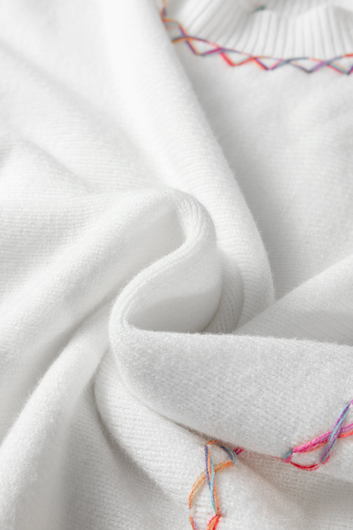 White Rainbow Stitching Balloon Sleeve Relaxed Sweater-TOPS / DRESSES-[Adult]-[Female]-2022 Online Blue Zone Planet