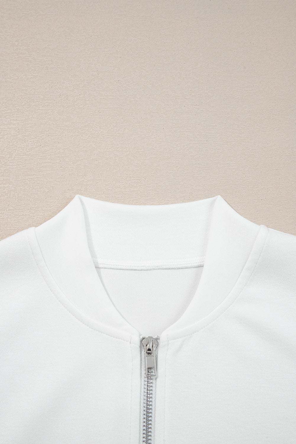 White Solid Color Zip Up Knit Puff Sleeve Jacket-Outerwear/Jackets-[Adult]-[Female]-2022 Online Blue Zone Planet