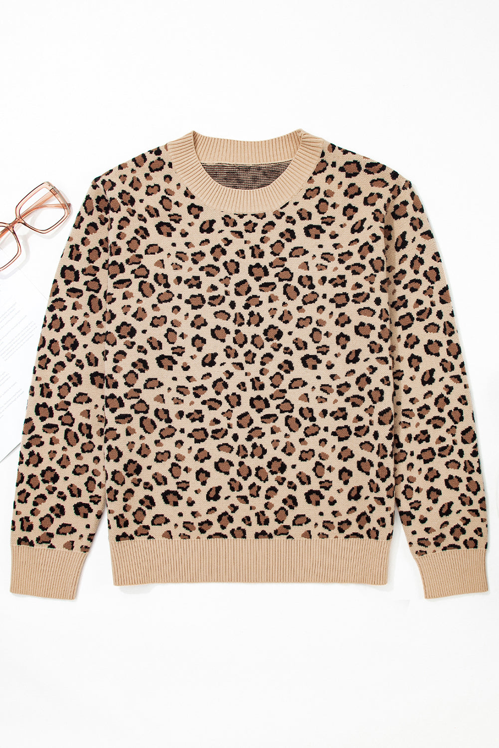 Khaki Leopard Print Dolman Sleeve Sweater-TOPS / DRESSES-[Adult]-[Female]-2022 Online Blue Zone Planet