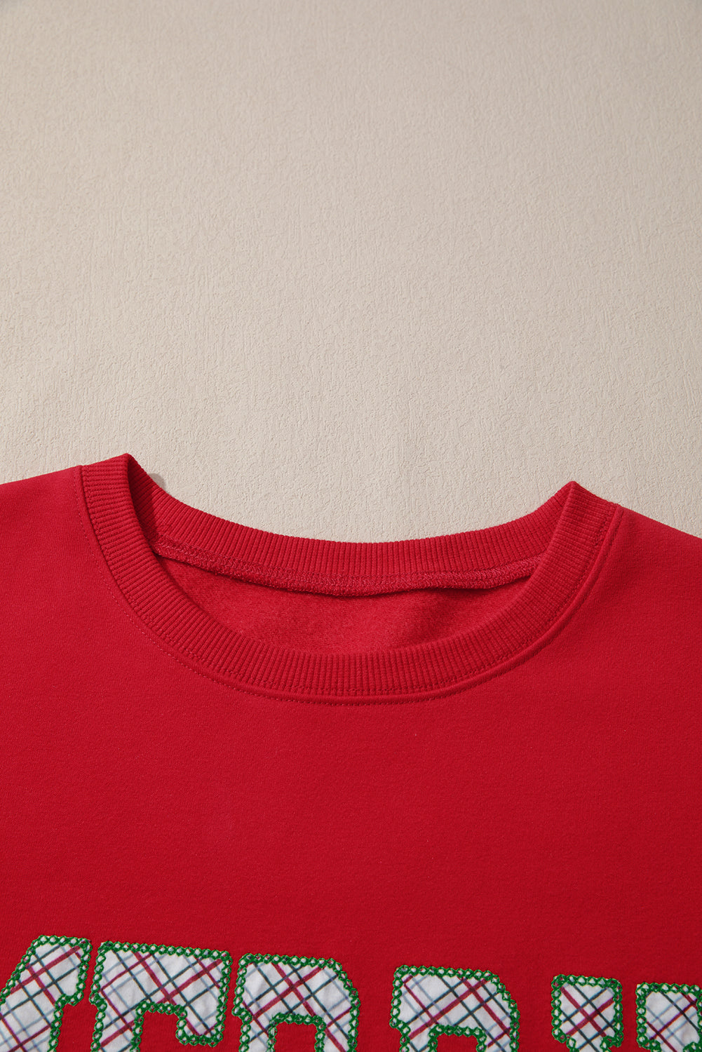 Fiery Red Merry and Bright Plaid Embroidered Letter Graphic Sequin Bow Decor Christmas Sweatshirt-Tops/Sweatshirts & Hoodies-[Adult]-[Female]-2022 Online Blue Zone Planet