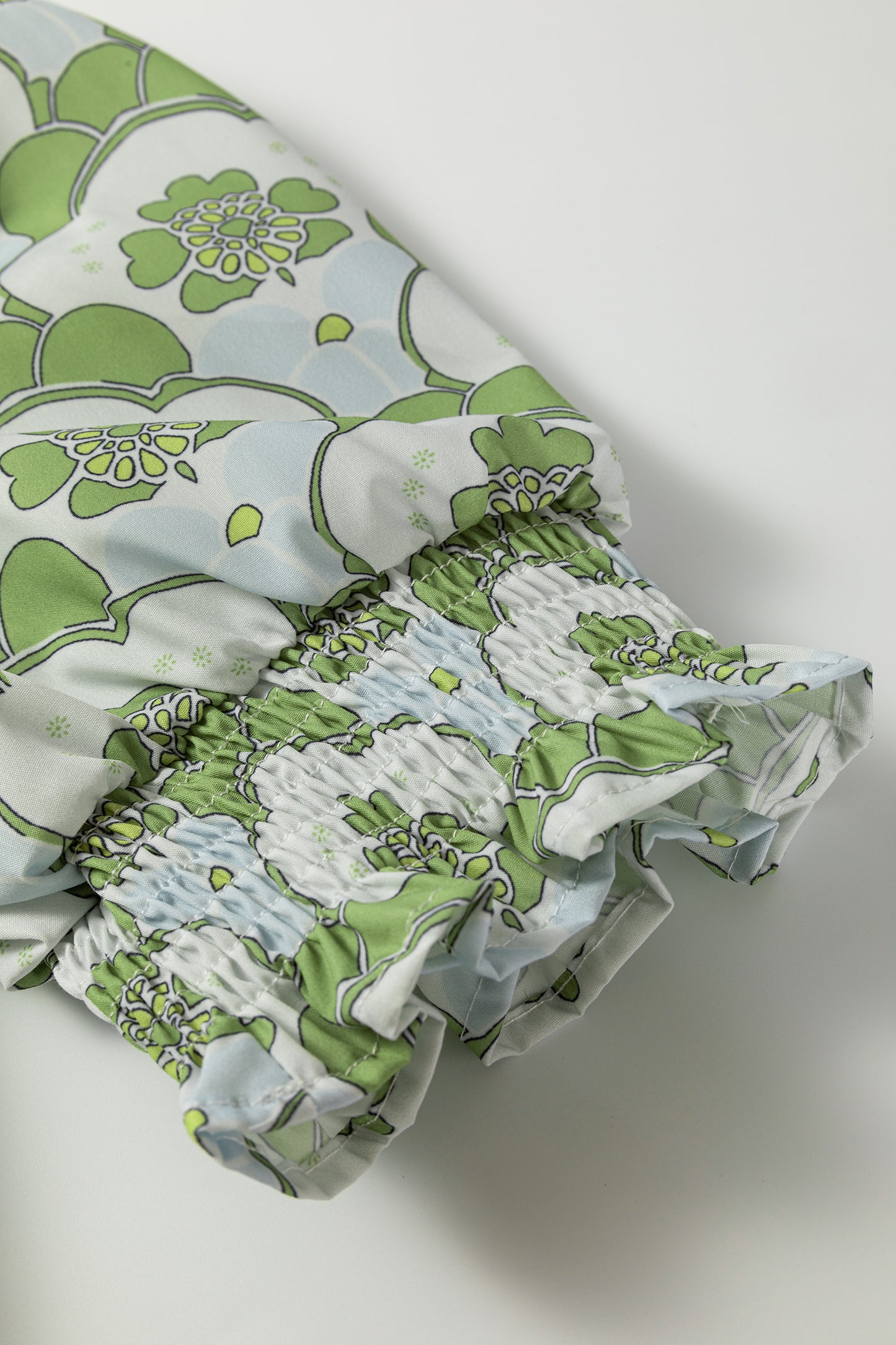 Green Floral Clouds Ruffled Short Sleeve Summer Blouse-Tops/Blouses & Shirts-[Adult]-[Female]-2022 Online Blue Zone Planet