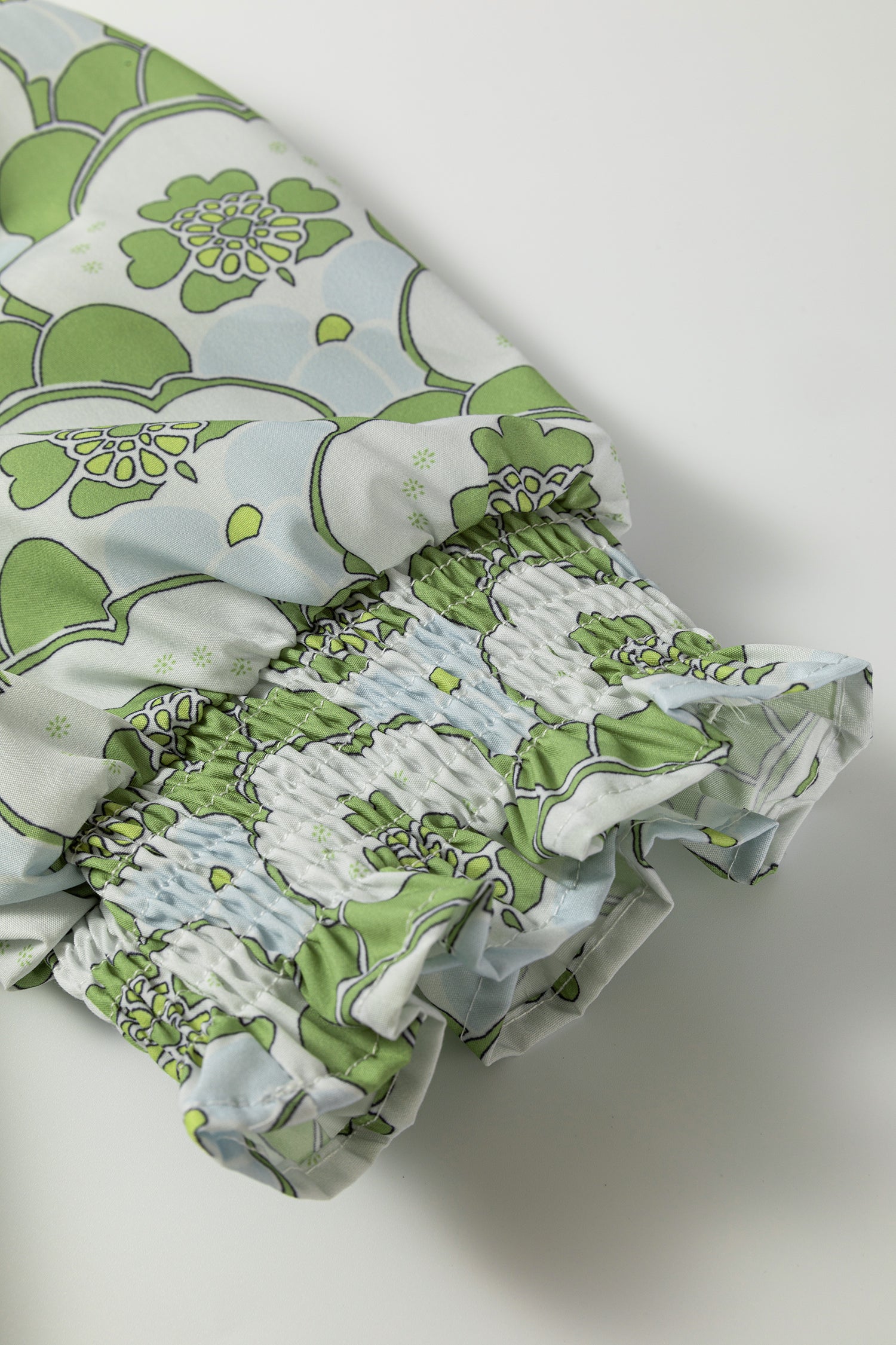 Green Floral Clouds Ruffled Short Sleeve Summer Blouse-Tops/Blouses & Shirts-[Adult]-[Female]-2022 Online Blue Zone Planet