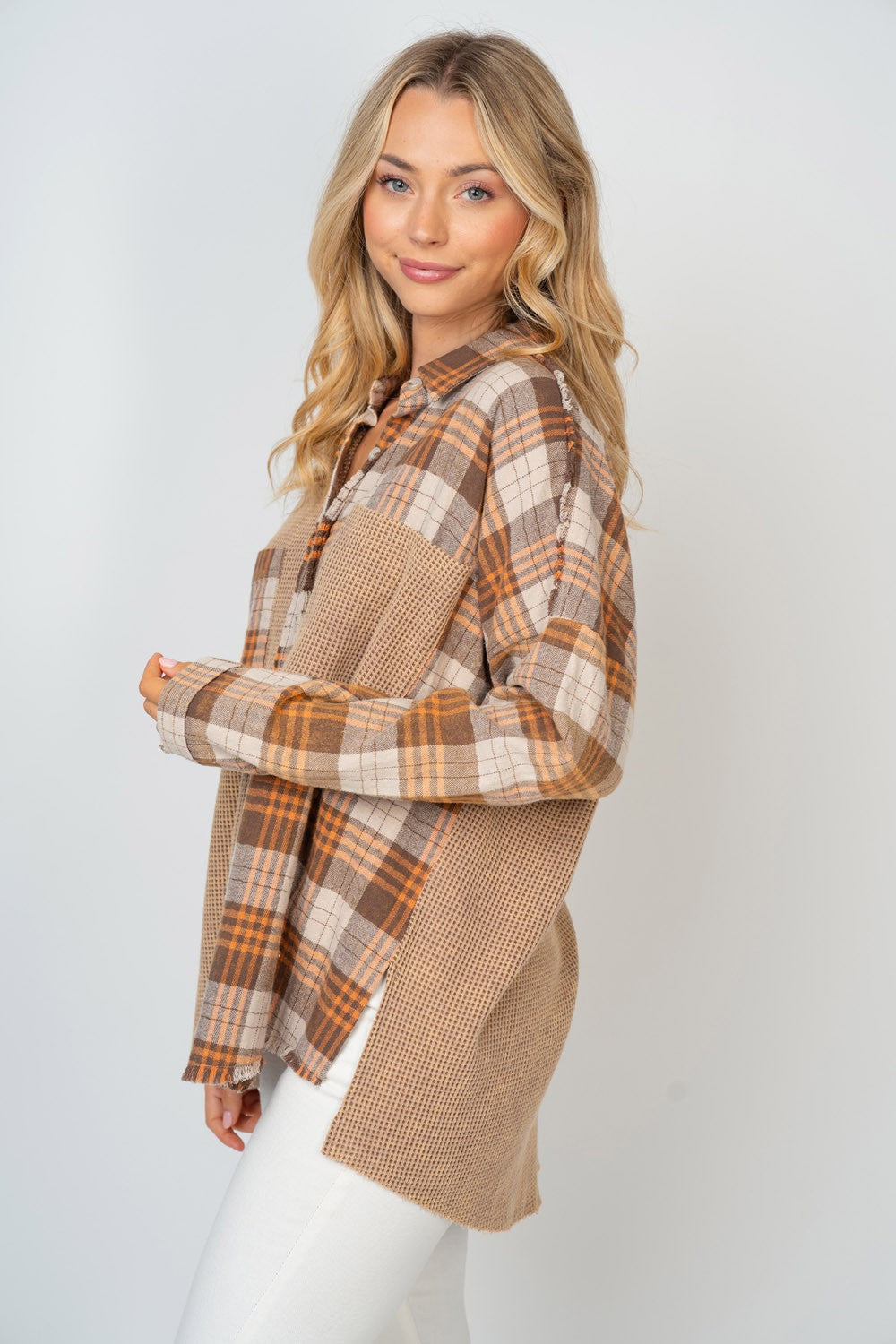 White Birch Full Size Contrast Plaid Button Down Shirt-TOPS / DRESSES-[Adult]-[Female]-2022 Online Blue Zone Planet