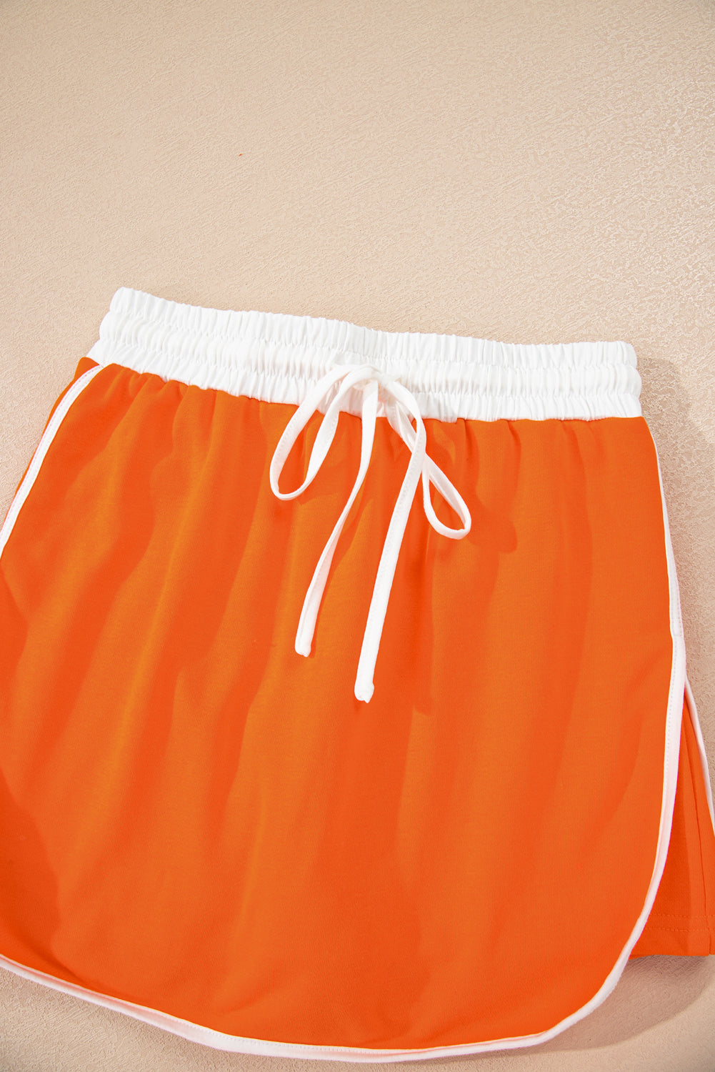 Orange Varsity Stripe Detail Drop Shoulder Pullover Mini Skirt Set-Two Piece Sets/Two Piece Dresses-[Adult]-[Female]-2022 Online Blue Zone Planet