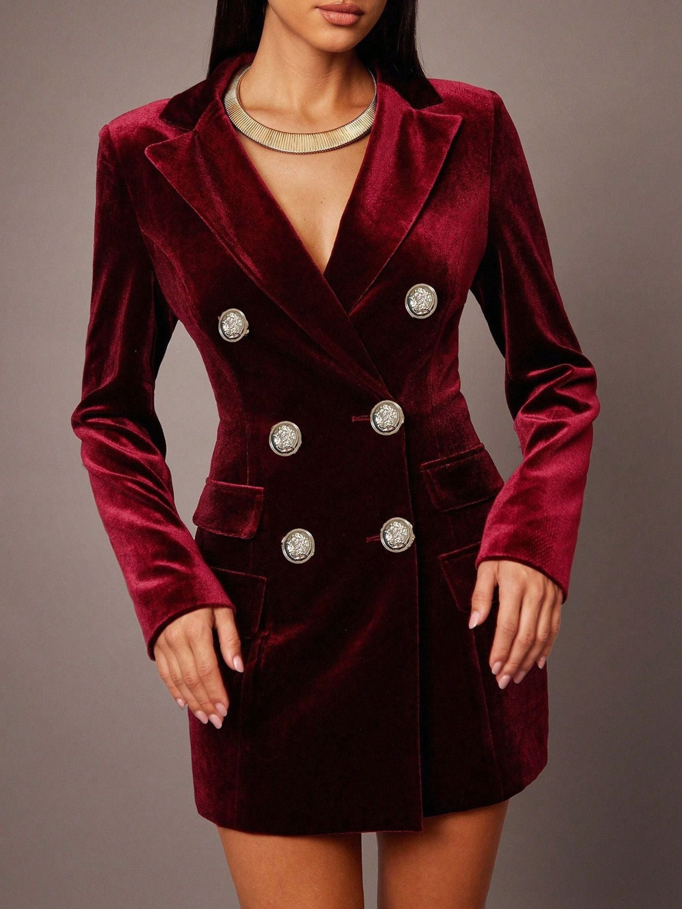 Velvet Double-Breasted Blazer Dress Black / M